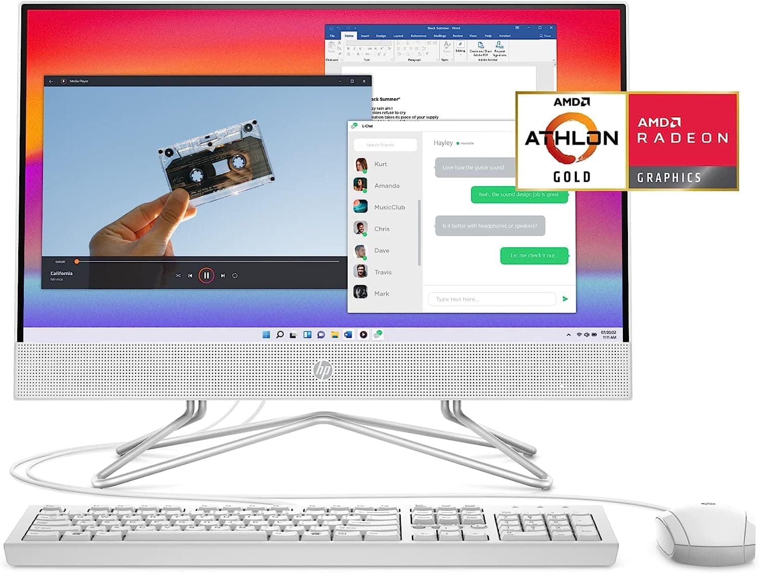 HP All-in-One 22" Desktop Computer, AMD Athlon Gold 3150U Processor, AMD Radeon Graphics, 4 GB RAM, 256 GB SSD, Windows 11 Home ( 22-df0222, snow white)