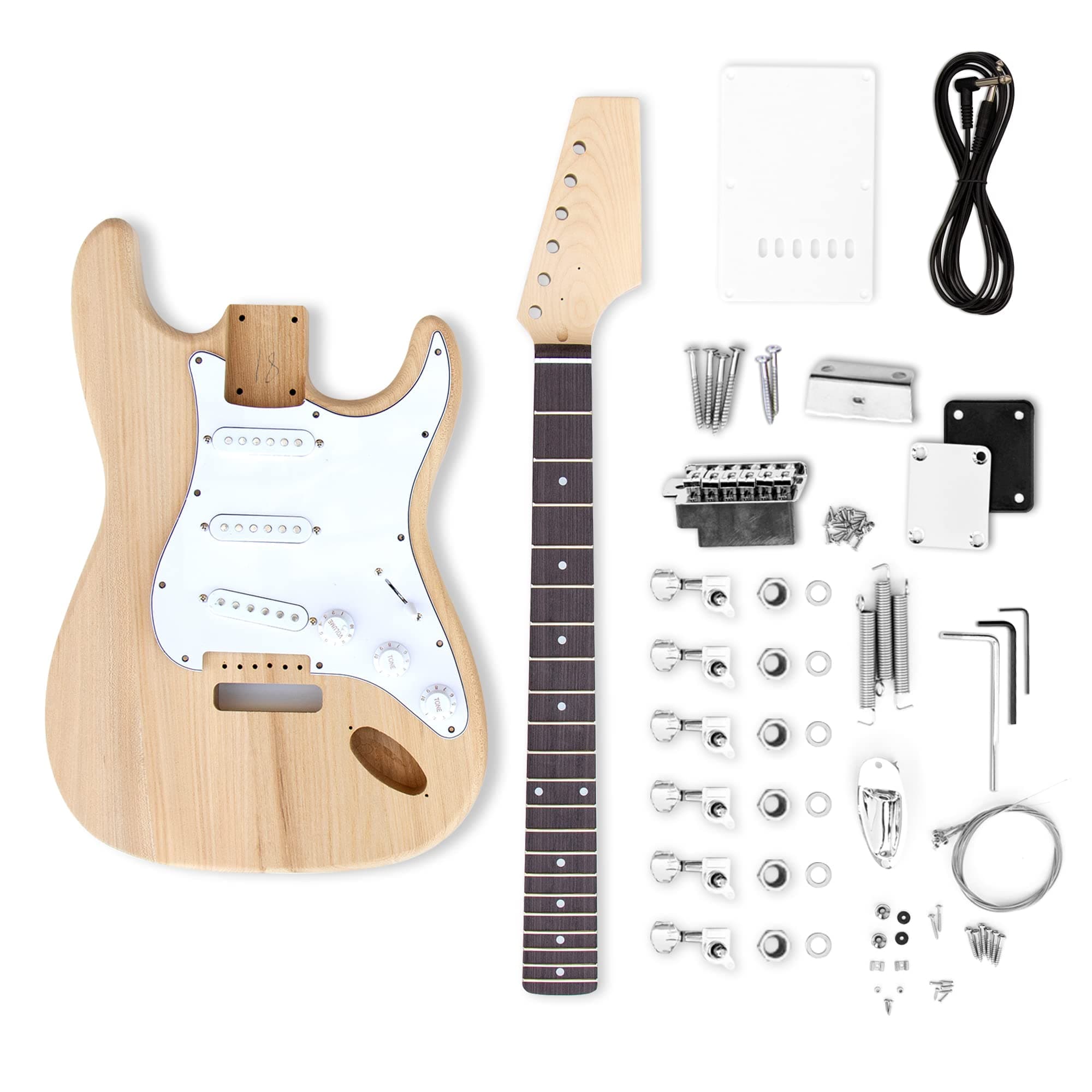 The FretWire ST-Style DIY Electric Guitar Kit - DIY Build Your Own Guitar, Guitar Setup Kit, DIY guitar Kit for Beginners and Professionals (Ash)