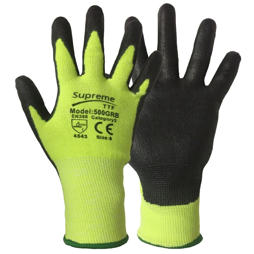 6 Pairs Level 5 Protection Green Black Anti Cut Proof resistant Nylon PU Work Safety Gloves (Large)