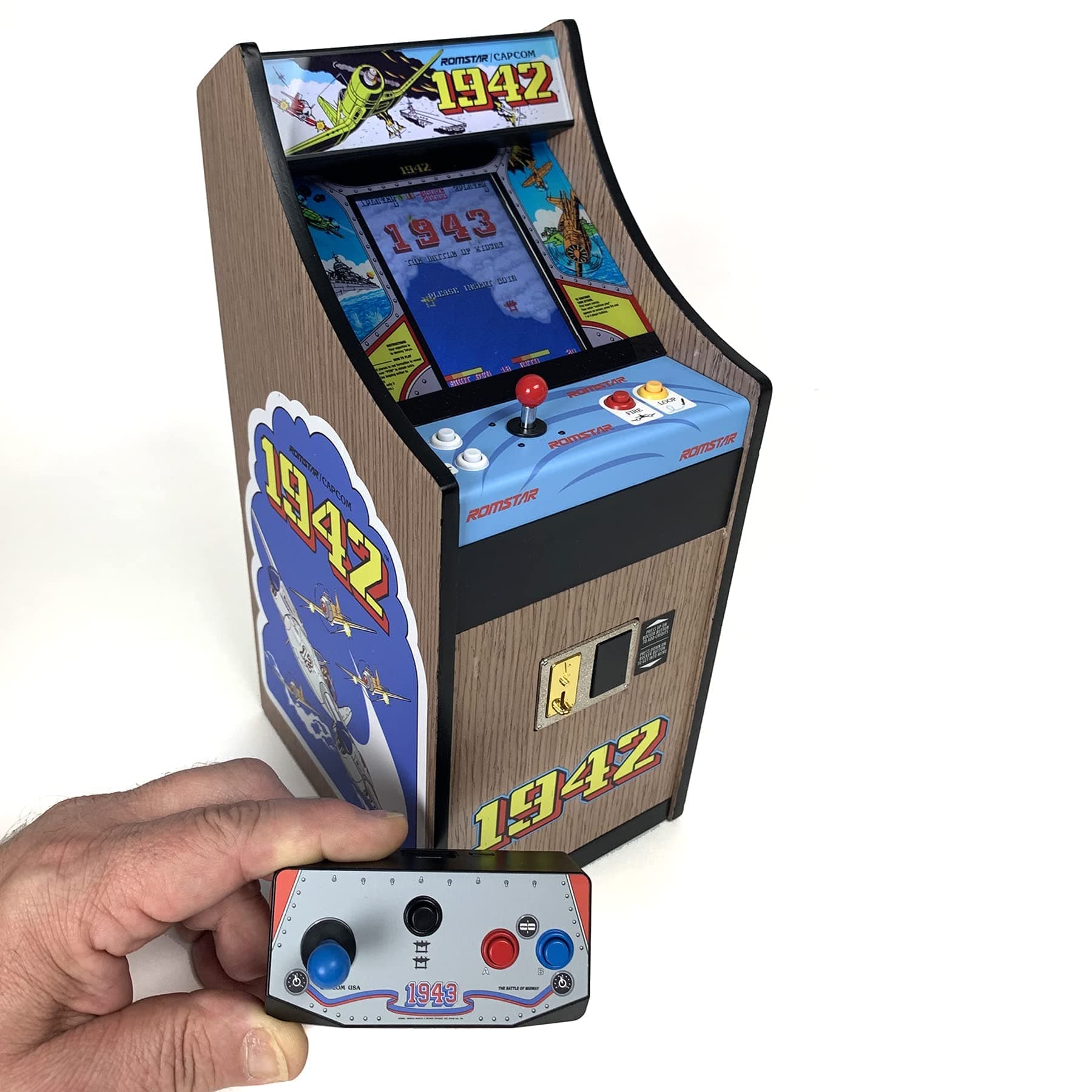New Wave Toys 1942 x RepliCade Playable Video Game Arcade 10.4 Inch Lowboy Cabinet with Bonus 1943 Mini Arcade Stick