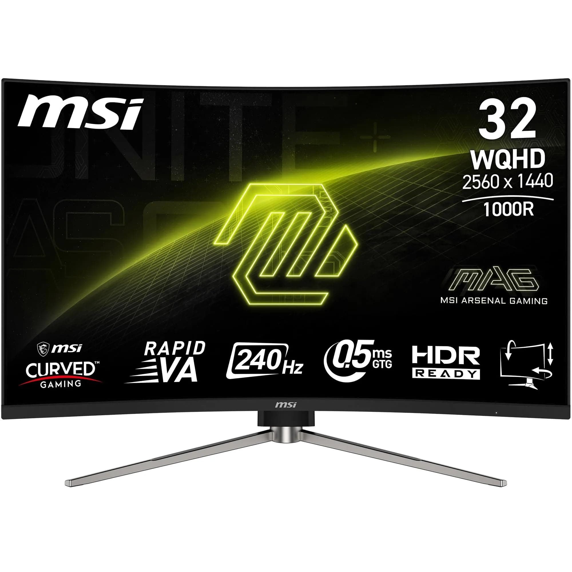 MSI MAG 325CQRXF E2 32 Inch WQHD Curved Gaming Monitor - 1000R 2560 x 1440 Rapid VA Panel, 240 Hz - 05ms (GtG, Min), Adaptive Sync - DP 14a, HDMI 20b CEC, USB Type-C (DP alt w- 15W PD)