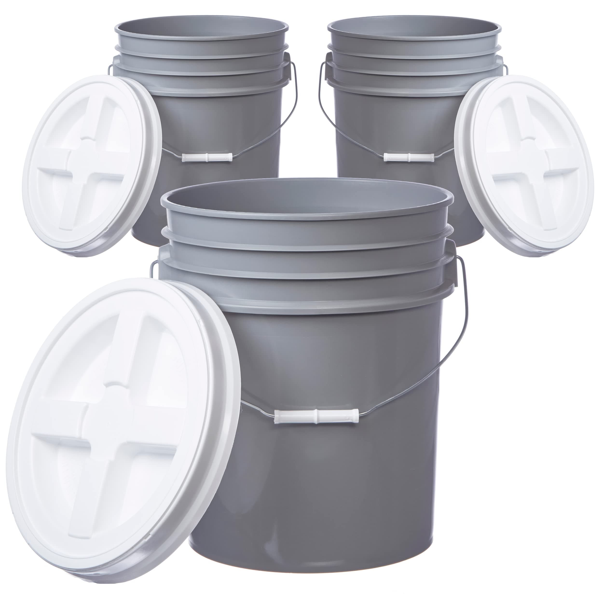 Hudson Exchange 5 Gallon (3 Pack) Bucket Pail Container with Gamma Seal Lid, Food Grade BPA Free HDPE, Gray