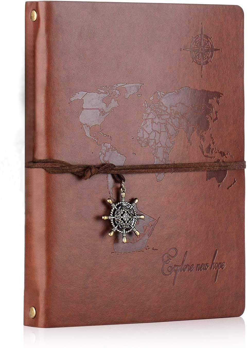 SEEALLDE A5 Leather Notebook Travel Journal Notebook Vintage Diary Refillable 100 Sheets/200 Pages 80GSM Acid-Free Paper