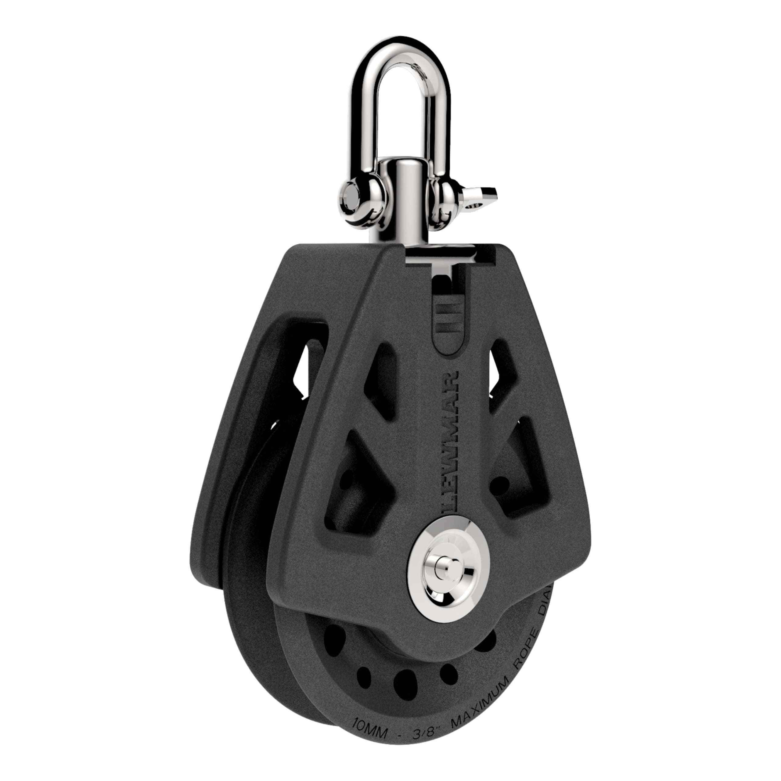 50mm Synchro Block Single, 990 lb Working Load Limit, Accommodates 1/4" - 3/8 Lines, High-Density Free-Spin Bearing, Traveler Compatible - 29925001BK