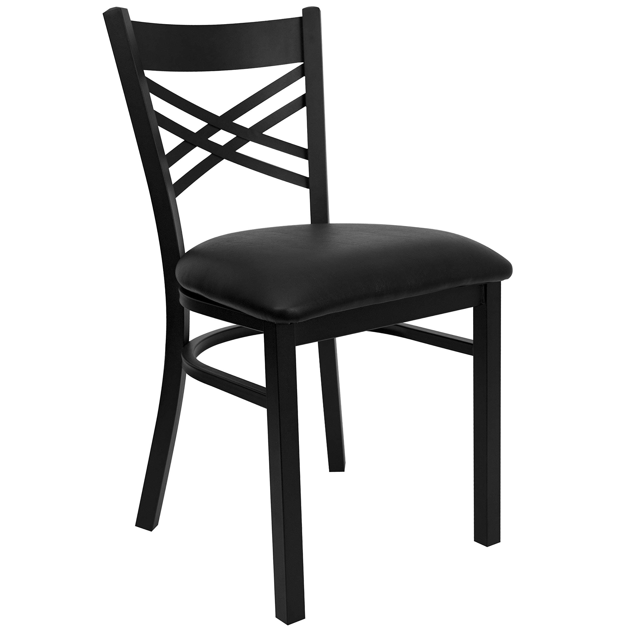 Hercules Series "X" Back Metal Restaurant Chair, Modern Upholstered Armless Dining Chair for Restaurants and Kitchens, Black