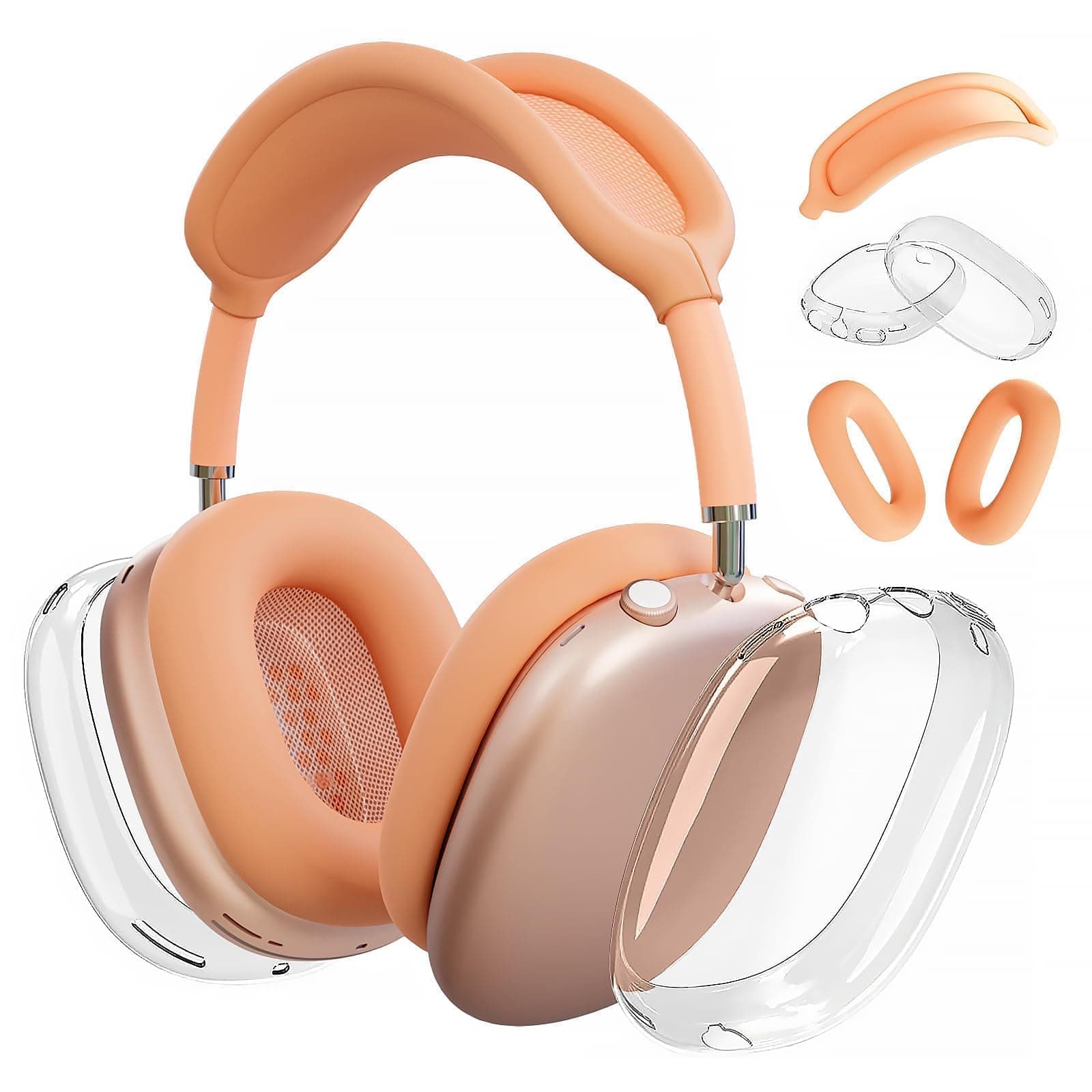 Silicone Case for AirPods Max (2024/2020),Clear Soft TPU Ear Cups Sheel, Ear Pad Cover,Headband Cover for AirPods Max(USB-C/Lightning),Transparent Accessories for Apple Headphone,Orange