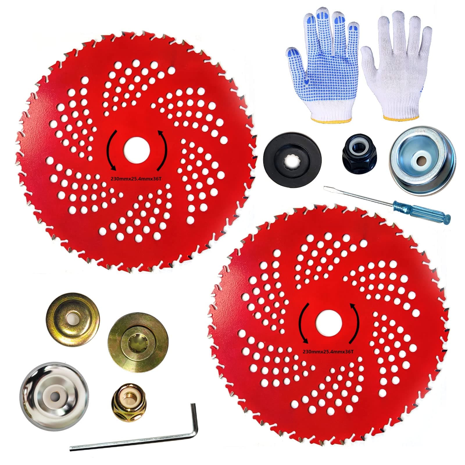 AI. YUYU Upgrade 2-Set 9" x 36T Carbide Tip Brush Cutter Blade with The Universal Adapter Kit for Cutter, Trimmer, Weed Eater (2 Different Adapter Kits Totaling 9 Parts)