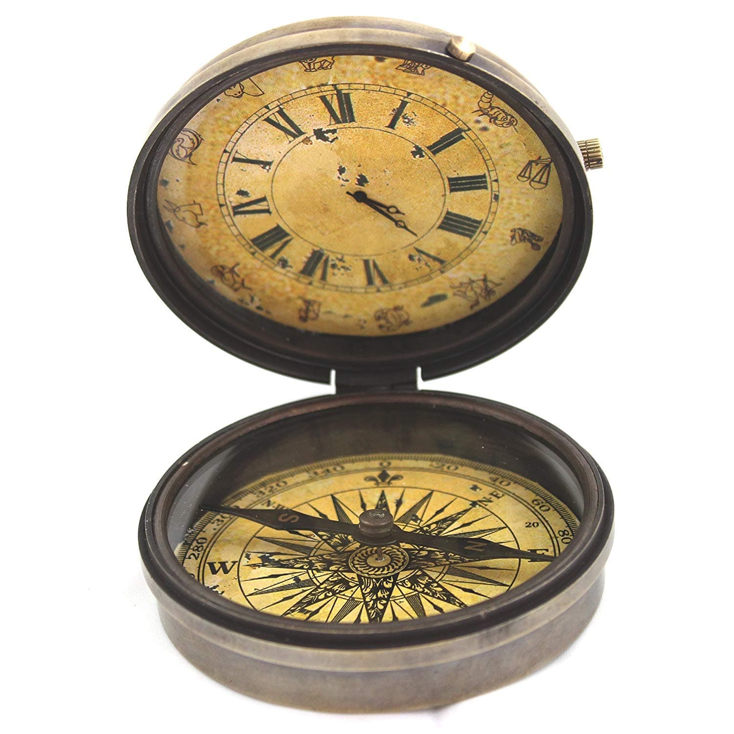 OCEAN REPLICAS Antique Style Retro Inspired Vintage Table Fully Functional Clock Compass Decor.
