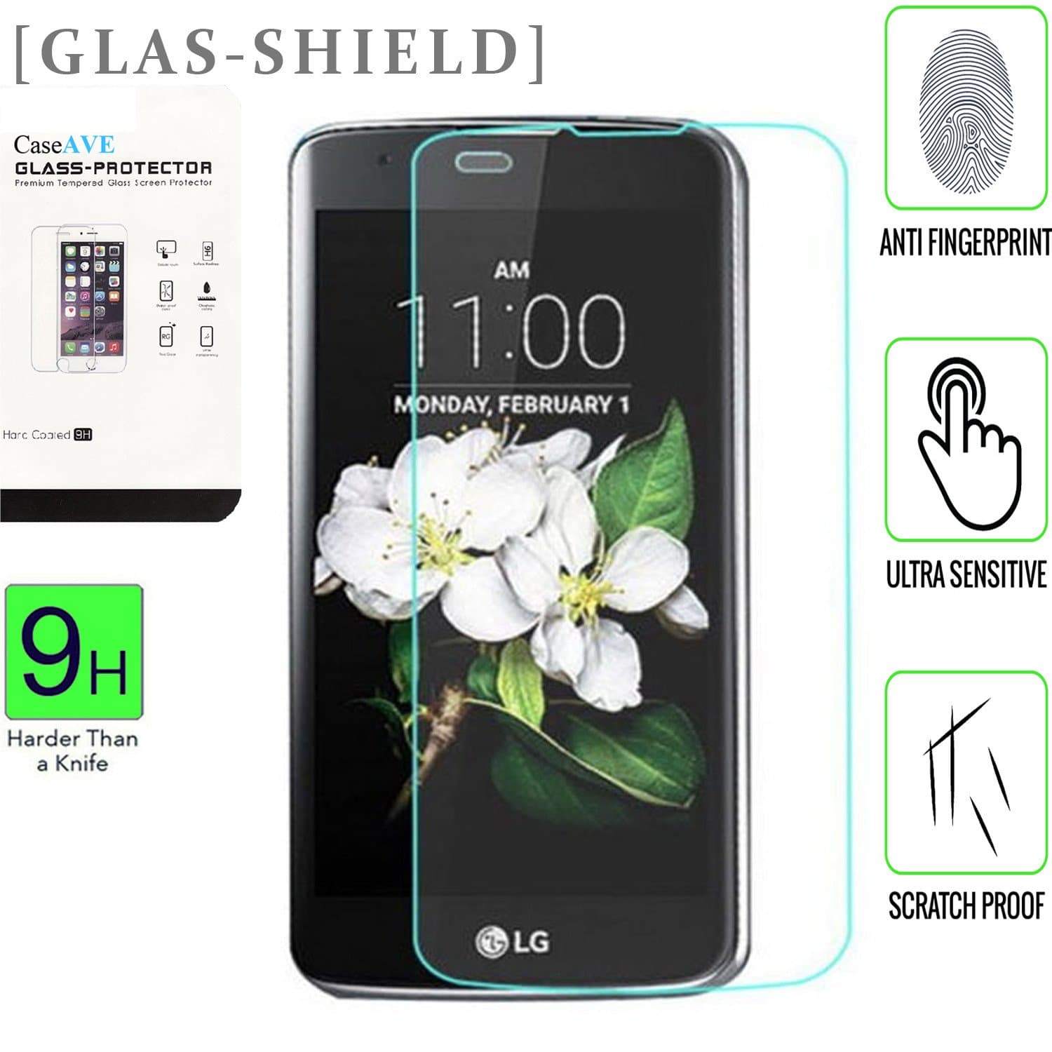 LG K7 / LG Tribute 5 / Escape 3 / Phoenix 2 [ NOT EDGE TO EDGE COVERAGE GLASS]] Temper Glass [9H] HD Clear Clarity and Touchscreen .03mm Tempered Glass Protector [GLAS SHIELD]