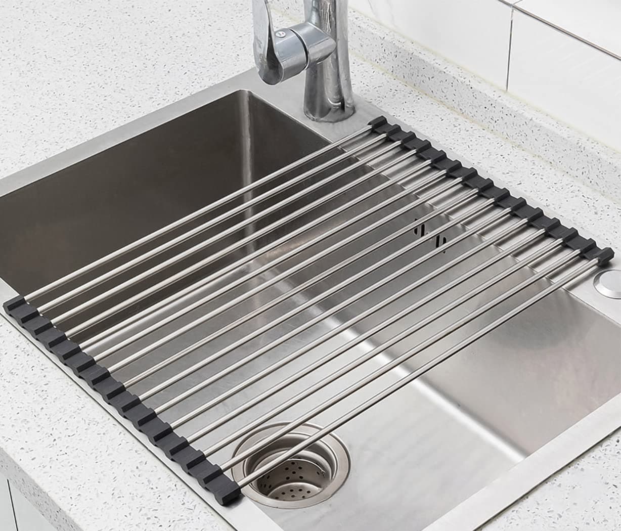 Ahyuan Roll Up Dish Drying Rack Multipurpose Kitchen Dish Rack Roll Over The Sink Dish Drying Rack Portable Rolling Dish Drainer For Kitchen Sink RV Accessories (Black, 17.7''X11.2'')