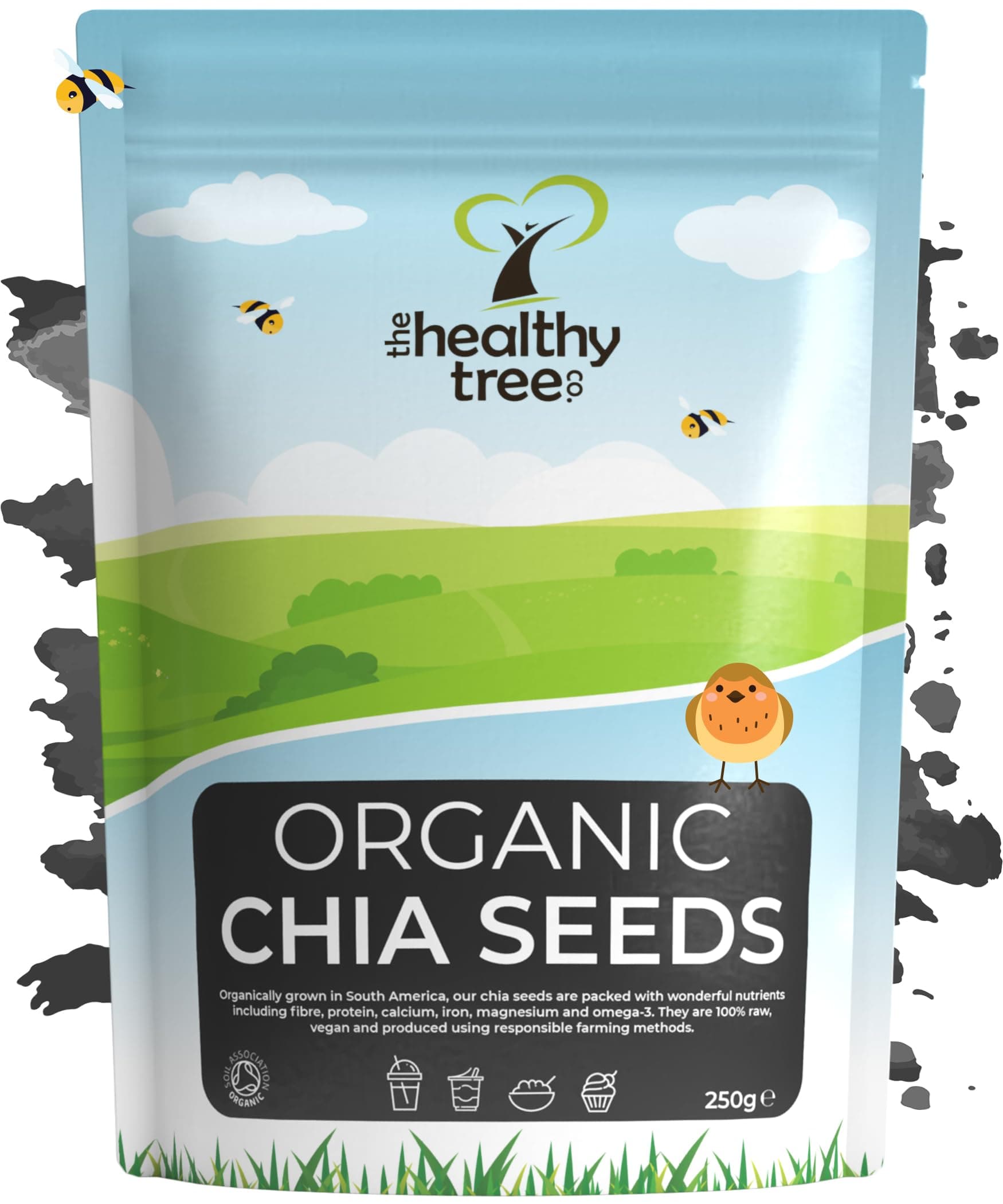 Organic Chia Seeds by TheHealthyTree Company. High in Fibre, Protein & Omega-3 - Raw, Vegan Chia Seeds 250g