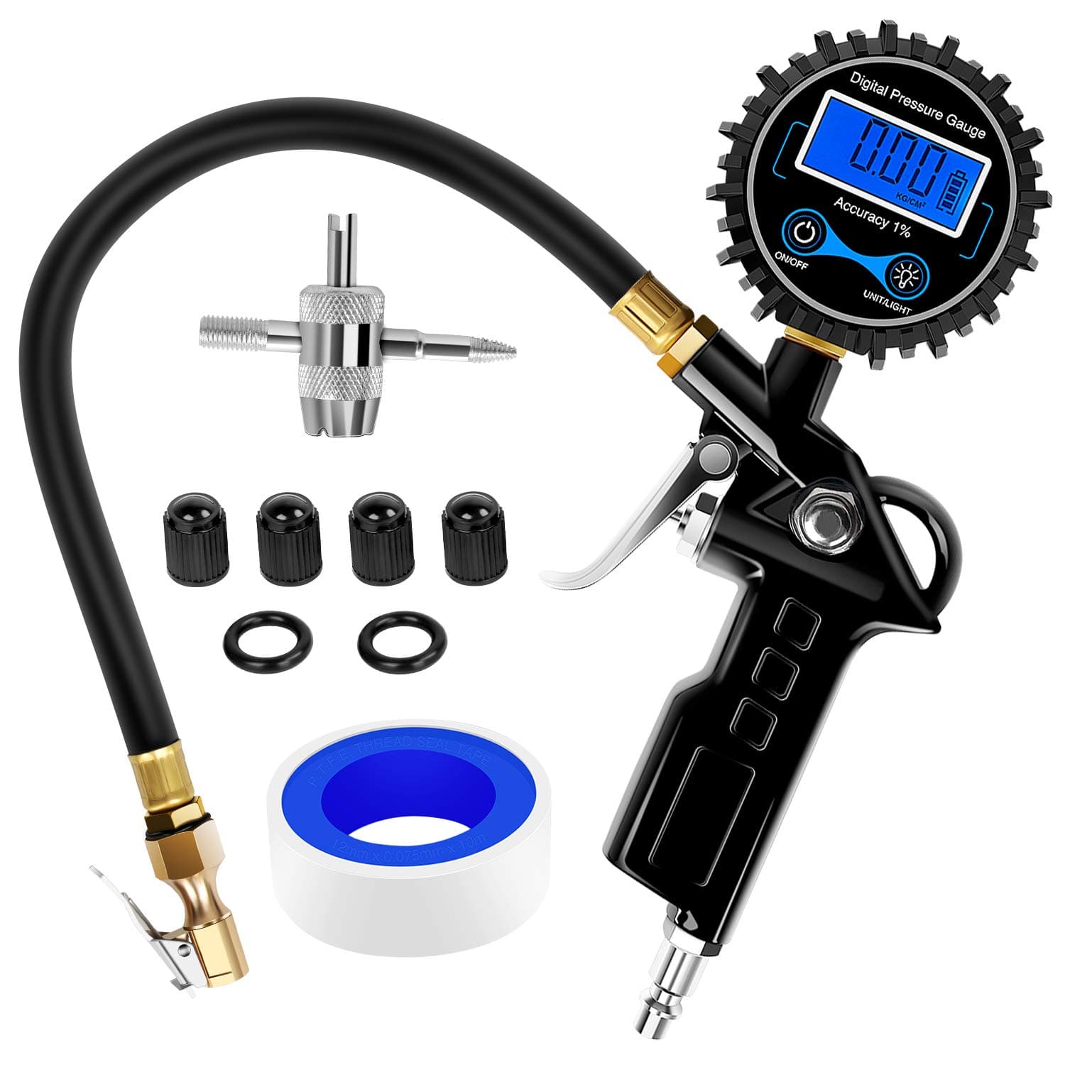 Nilight Digital Tire Inflator with Pressure Gauge 250 PSI Air Chuck and Compressor Accessories Heavy Duty with Rubber Hose and Quick Connect Coupler for 0.1 Display Resolution,2 Year Warranty