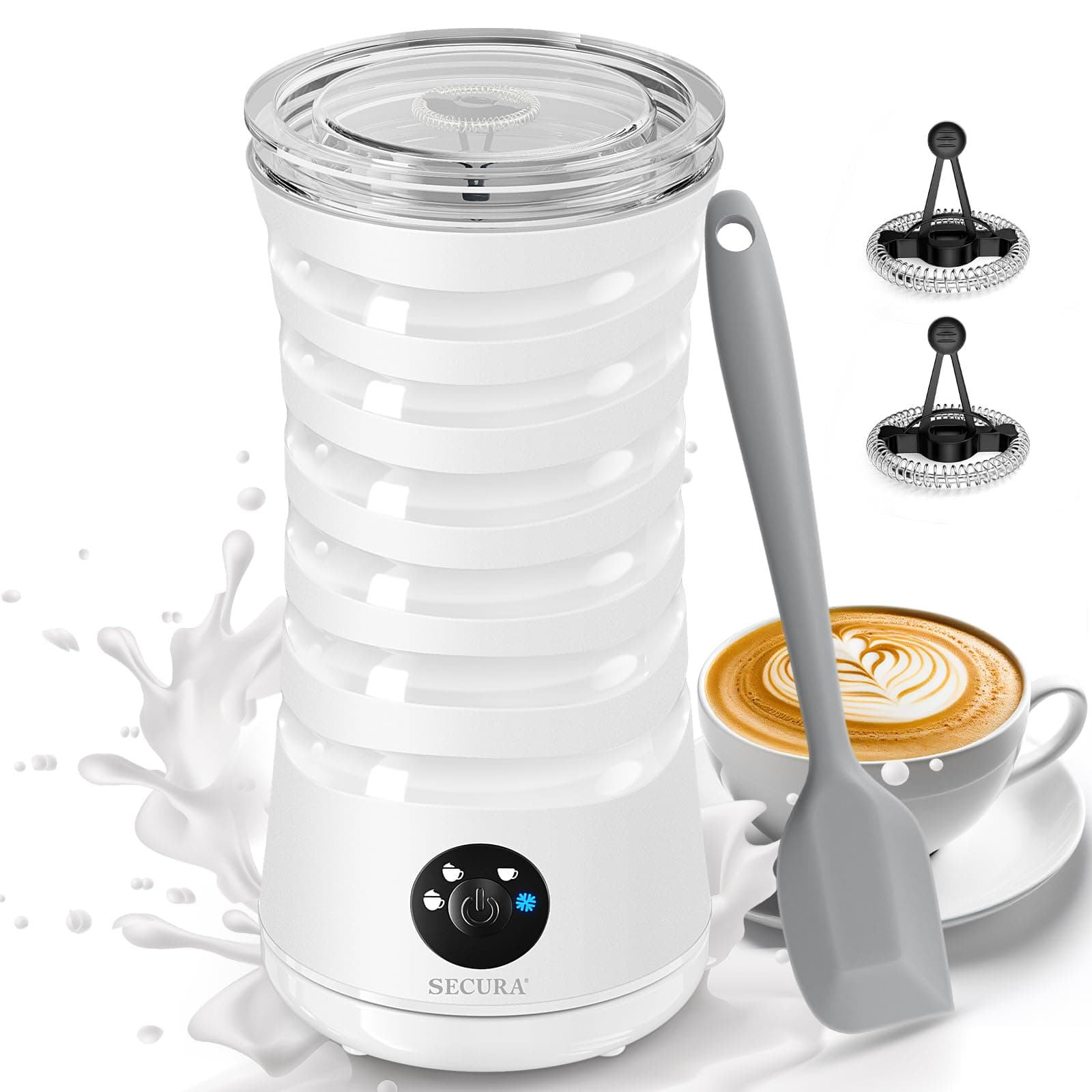 Secura Electric Milk Frother, Automatic Milk Steamer, 4-IN-1 Hot & Cold Foam Maker-8.4oz/240ml Milk Warmer for Latte, Cappuccinos, Macchiato with Silicone Spatula, Silent Operation & Shut-off