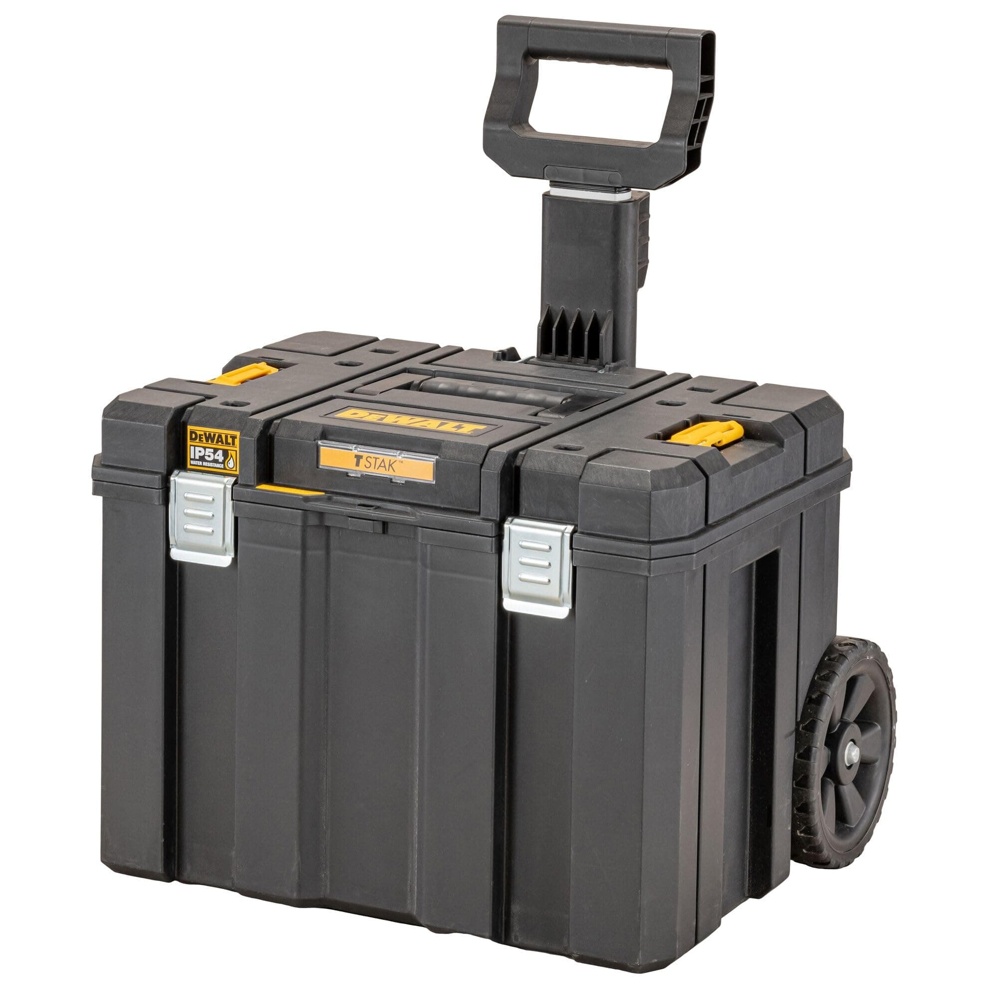 DWST83347-1 TSTAK® Heavy-Duty Portable Mobile Storage Box With Removable Tray Compartment, IP54 Rated Waterseal, 50 Kg Weight Capacity, 7'' Durable Wheels,Telescopic Handle, 51.2x63.5x43.5 cm