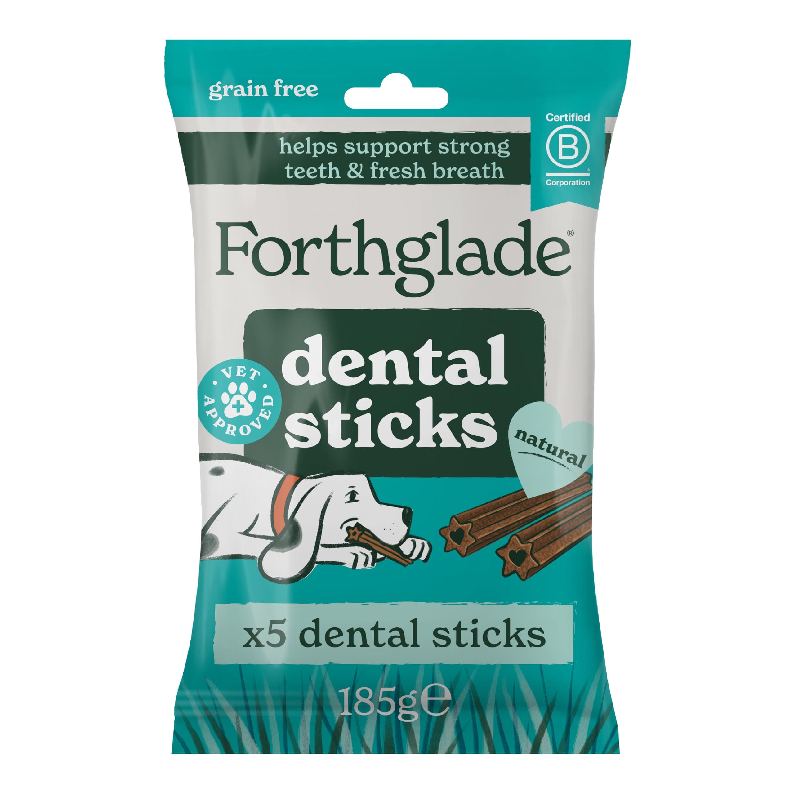 Forthglade Natural Dog Dental Sticks (10 x 185g Bags), 50 Sticks - Plant-Based & Grain Free Dog Treats, Dental Chews for Fresh Breath, Removes Plaque and Tartar, Resealable Bags