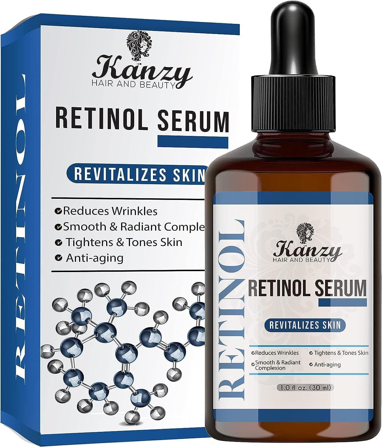 Kanzy Retinol Serum for Face 2.5% Retinol with Hyaluronic Acid, Vitamin E & Jojoba Oil 30 ml Anti Aging & Anti Wrinkle Serum for Scars, Dark Spots & Fine Lines Moisturizing Face Serum for Women & Men