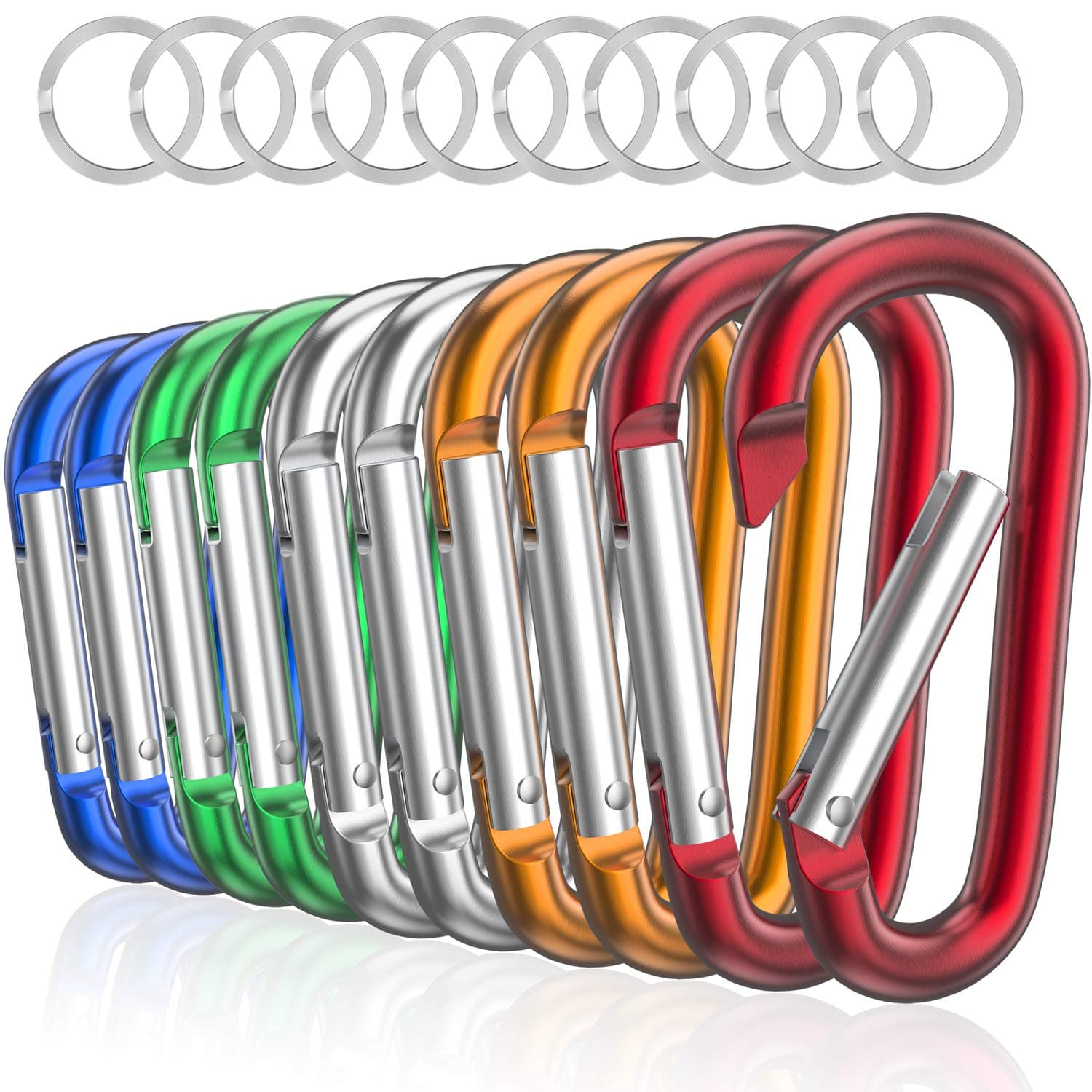 sprookber 3" Aluminum Carabiner D Ring, Caribeener Clips, Spring Snap Hook for Keychain Clip, Set of 10