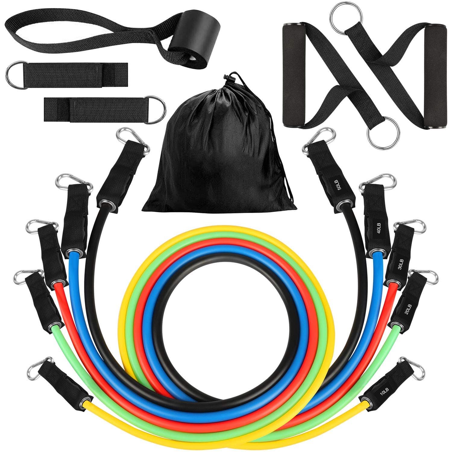 Resistance Bands Set, SEEHONOR Upgraded Workout Bands Include 5 Stackable Exercise Bands with Handles, Legs Ankle Straps, Door Anchor and Carry Bag for Resistance Training Home Workouts