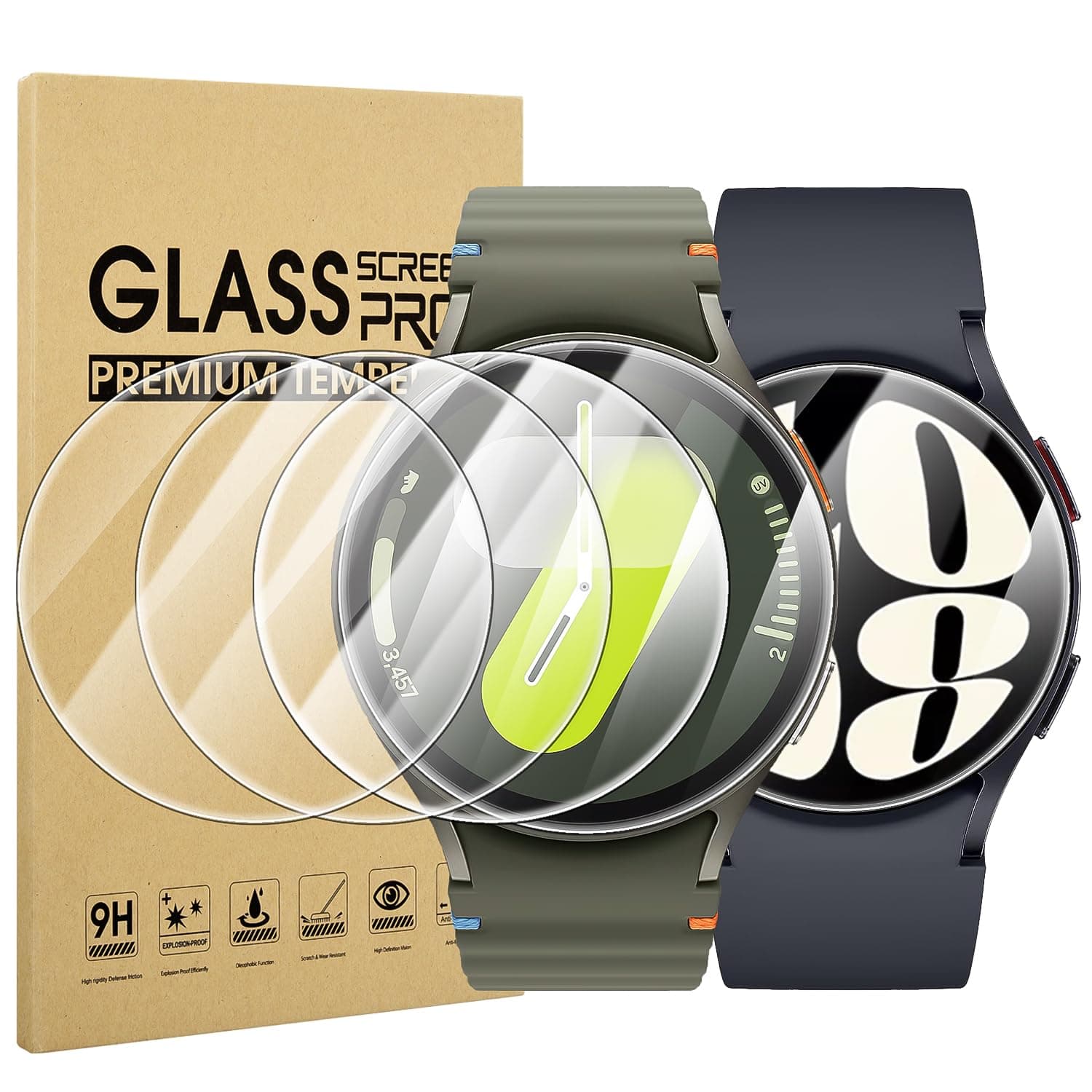 Suoman 4-Pack Screen Protector for Samsung Galaxy Watch 7/6/5/4 44mm, Tempered Glass Protectors Perfectly Fit for Galaxy 44mm Smartwatches