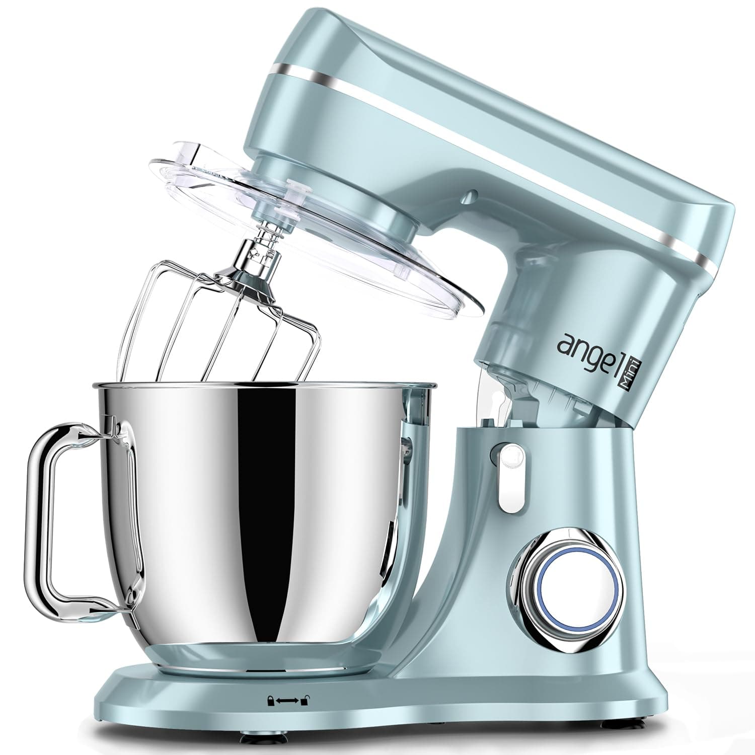 Mini Angel Stand Mixer,10-Speed Kitchen Electric Mixer,Tilt-Head Food Mixer with Dough Hook, Wire Whisk, Flat Beater, Stainless Steel Bowl (Blue2, 5QT)