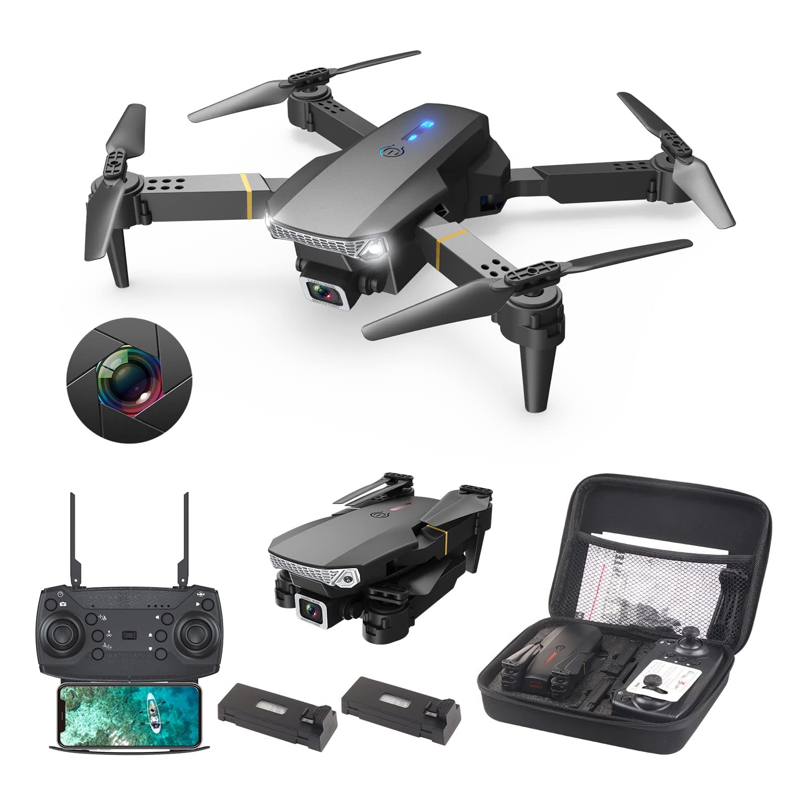 Wipkviey T27 Drone, 2 Drone Batteries HD Camera RC Foldable Drone, FPV, 3D Flip, Altitude Hold, One Key Take Off/Landing