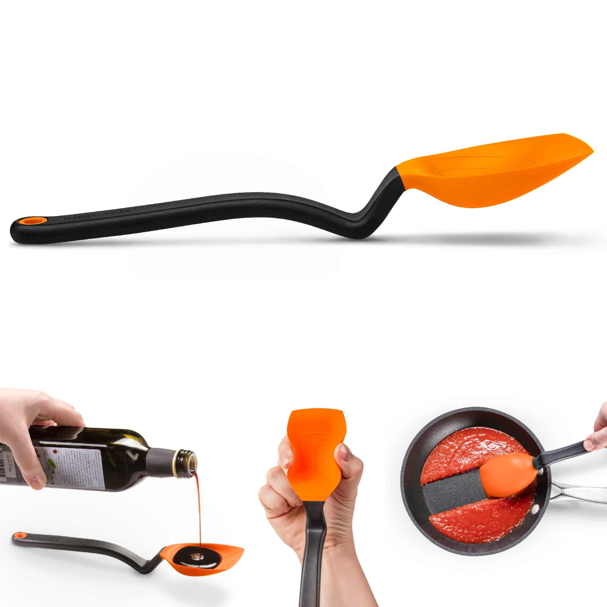 DreamfarmSupoon Non-Stick Sit-Up Silicone Scraping, Serving, Cooking Spoon Measures 5ml Tsp & 15ml Tbsp - 11" Orange