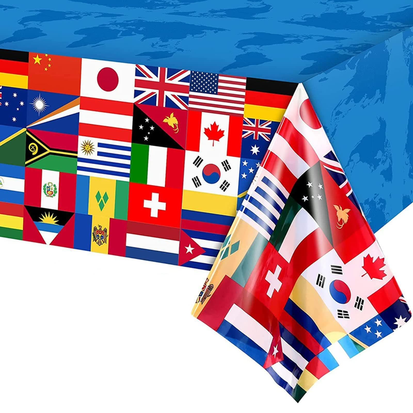 International Flag Tablecloth Nations theme Table Cover Party for International Feast,VE Day Party Table Cloth,Plastic World Country Flags Tablecloth for Football,VE Day 80th Anniversary Decorations