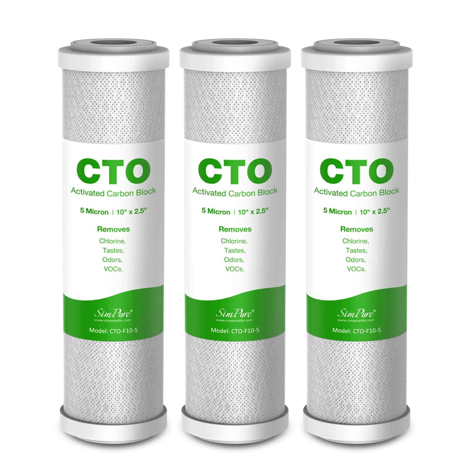 SimPure 5 Micron 10" x 2.5" Whole House Carbon Sediment Water Filter Cartridge Replacement for Home Under-Sink & Countertop Filtration System,10 inch RO Unit, Dupont WFPFC8002, FXWTC, SCWH-5 (3 Pack)