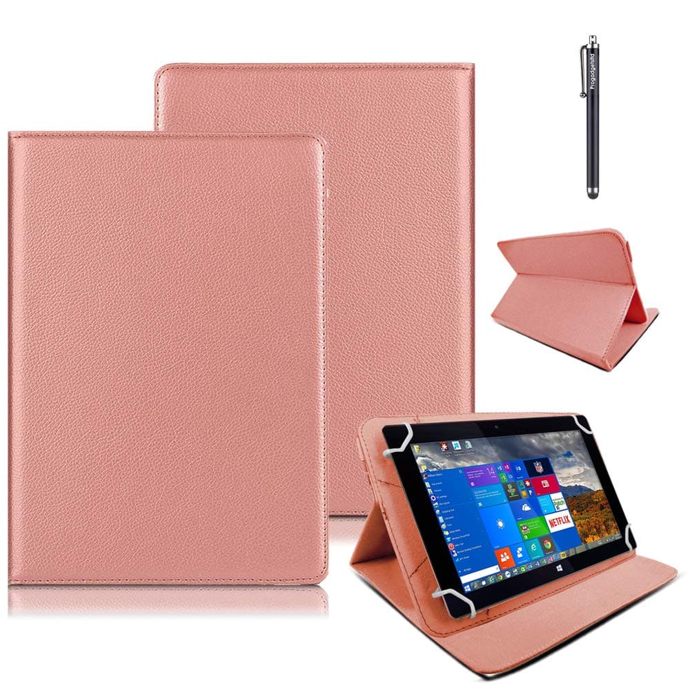 Fusion5 10.1 Inch Tablet Case, Premium Leather Smart Stand Folio Flip Cover Protective Case with Free Stylus Pen for Fusion5 10 Inch Windows Tablet (Rose Gold)