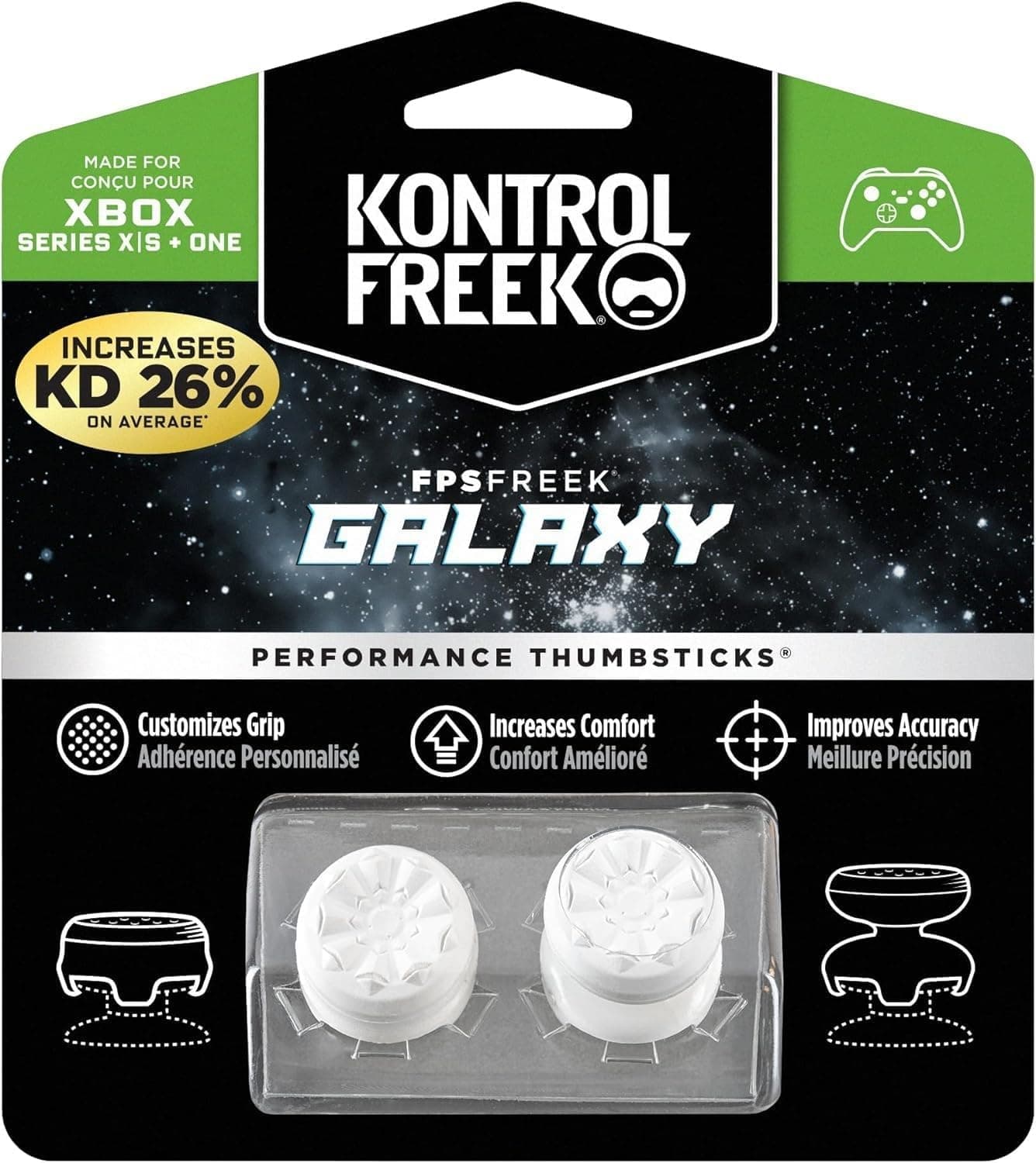 KontrolFreek FPS Freek Galaxy Black for Xbox One and Xbox Series X Controller | 2 Performance Thumbsticks | 1 High-Rise, 1 Mid-Rise | White