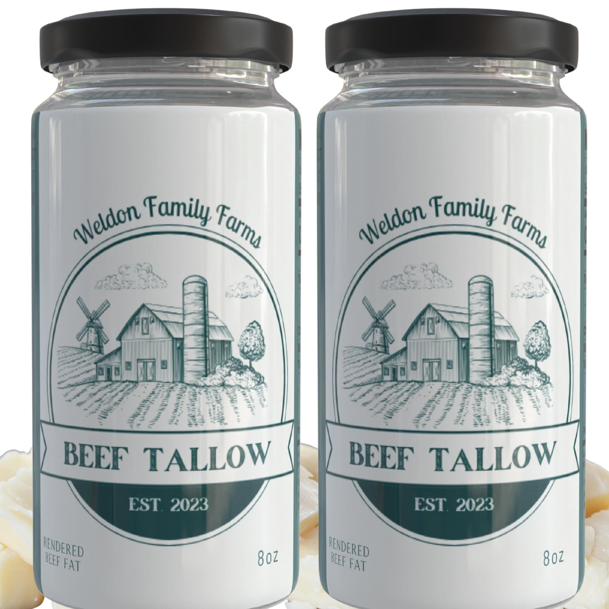 Weldon Family Farms, Rendered Beef Tallow for Cooking, 2 pack, Grass fed, Made From Beef Suet, Premium cooking oil, 16oz Total, Keto, Paleo, Carnivore, and Low-Carb Diets