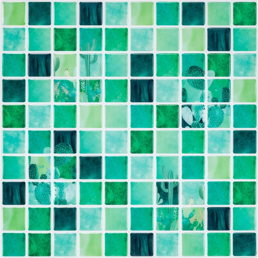 Ecoart Peel and Stick Backsplash Tiles, Mosaic Decorative Tile Stickers 10" X 10" for Bathroom and Kitchen(6 Pack) (Green)