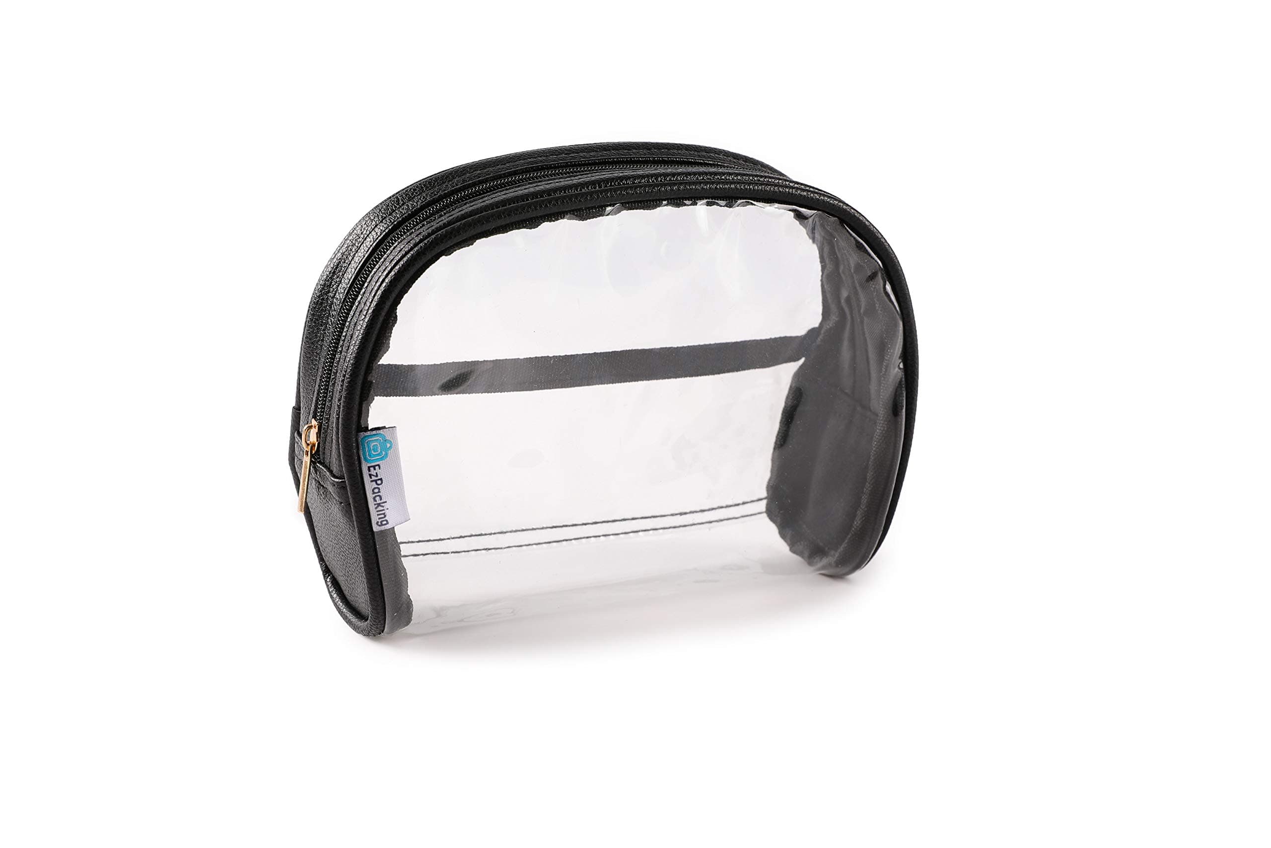 Half Moon Bag / Small & Cute Clear Cosmetic Pouch for Purse / Transparent & Portable TSA Compliant Clear Quart Bag for Travel / Simple and Plain See-Through Clutch or Handbag for Makeup / Made From Trendy Vegan Leather, Vinyl PVC & Suede