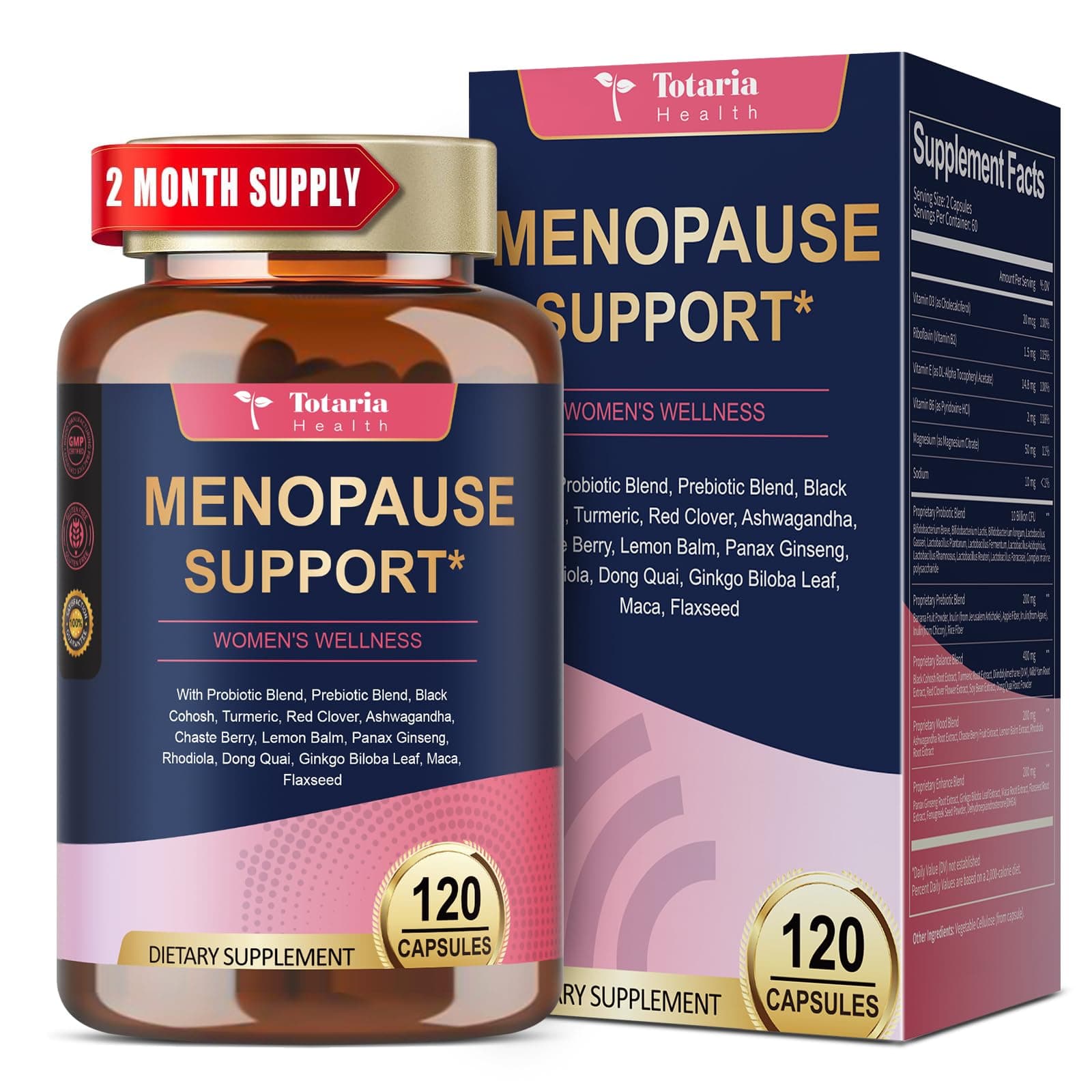 40-in-1 Menopause Supplements for Women, Multibenefit & Complete Black Cohosh for Hot Flashes, Night Sweats & Hormone Balance, w/ Probiotics, DIM, Vitex, Dong Quai, Red Clover and More, 120 Vegan Caps