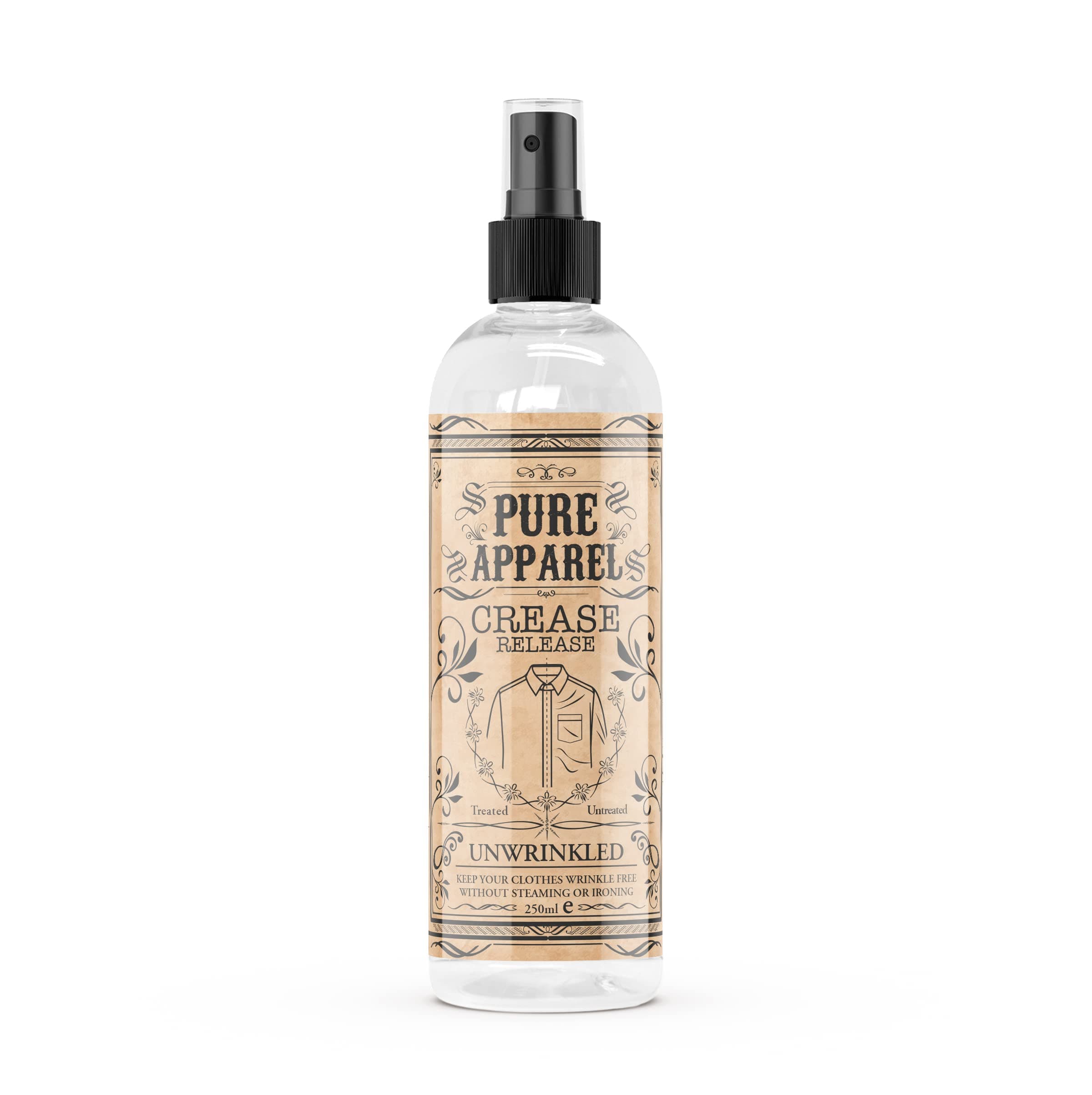 Pure Apparel - Crease Release Spray- Wrinkle Remover, Odour Eliminator and Fabric Freshener | Ironing & Clothes Steamer Alternative | Fresh Cotton Fragrance 250ml