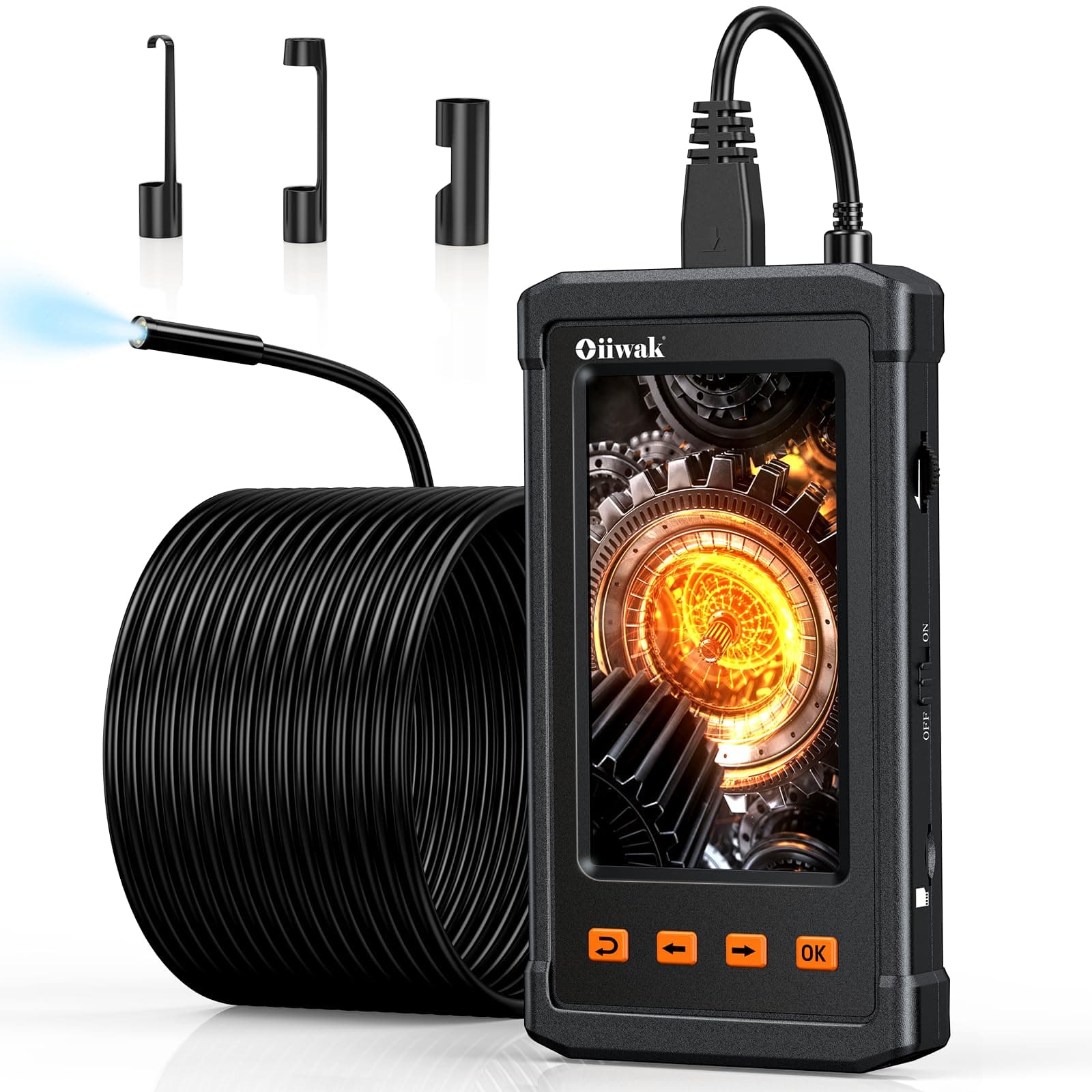 Oiiwak 50FT Endoscope Inspection Camera, 1080P HD Borescope With 4.3" IPS Screen for Pipe Sewer Drain Plumbing - IP67 Waterproof Snake Scope With 6 LED Lights (15m Cable)