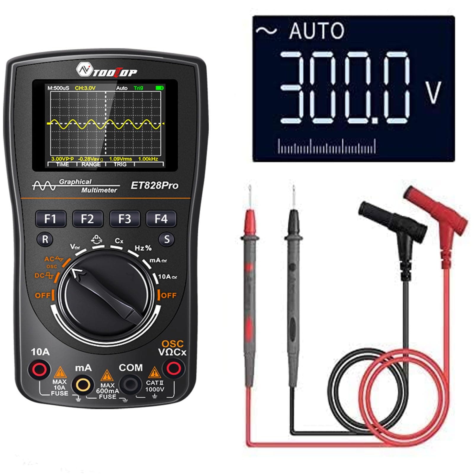 2-in-1 Intelligent Digital Scope Meter Multimeter - Professional LED Handheld Oscilloscope With 200ksps A/D Automatic Waveform Capture Function