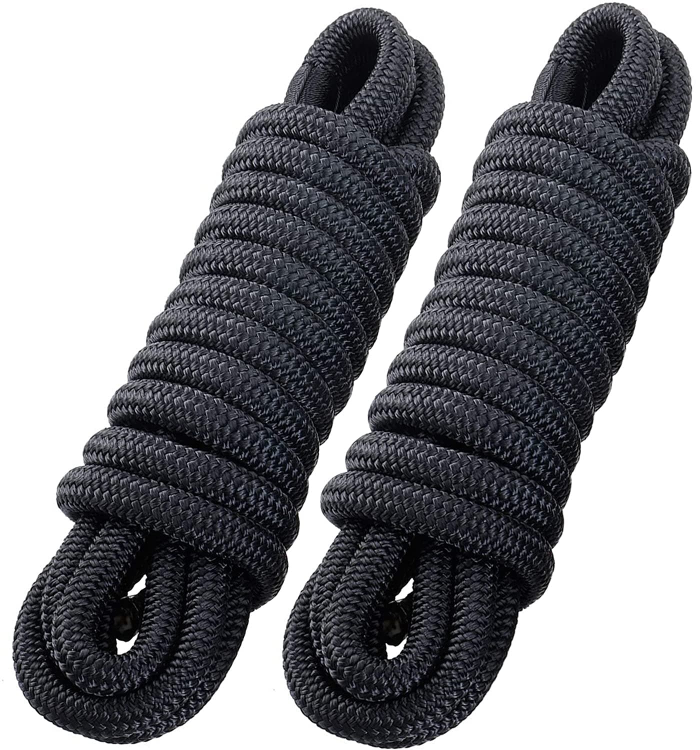Dock Lines 2 Pack 3/4 inch x 25 ft Double Braid Nylon Boat Dock Lines with 15" Eyelet, Marine Grade Dock Lines for Boats/Boat Lines Dock Ties - Boat Ropes for Docking - Black Marine Rope,J-FM TWNTHSD