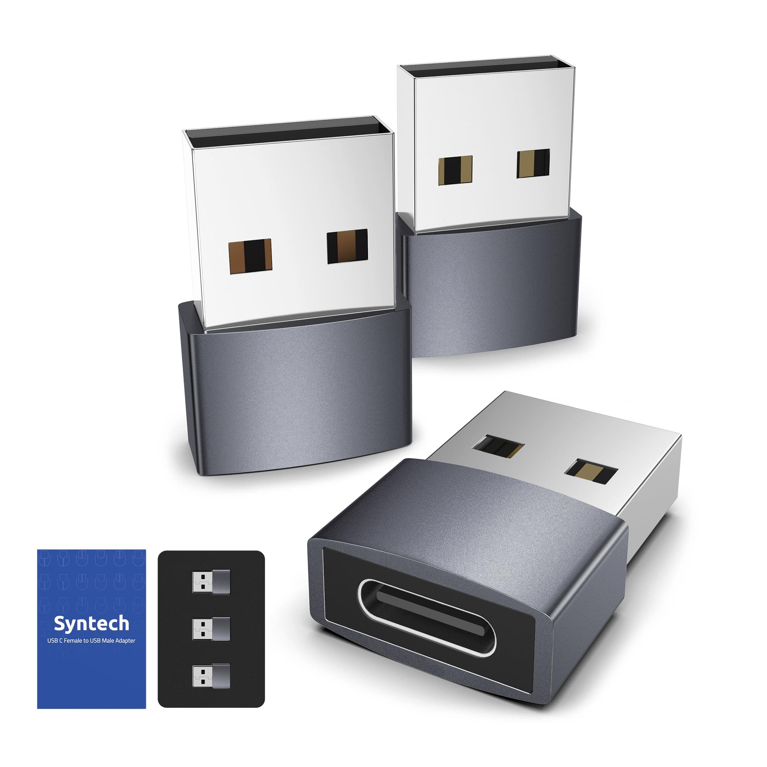 - Syntech USB C Female to USB Male Adapter Pack of 3 [Travel Must Haves, Aluminum] USB C to USB Adapter, Type C Charger Cable Power Converter Compatible with iPhone 15 Apple Watch AirPods CarPlay, etc.