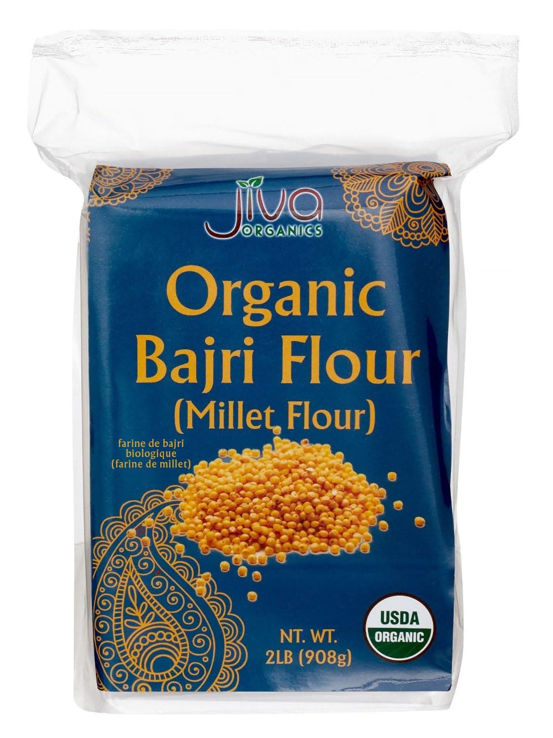 Jiva Organics Organic Millet Flour 2 Pound Bag - Bajri, Bajra, 100% Natural & Non-GMO