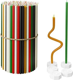 BlueBee Pure Beeswax Candles Bulk for Home - 200pcs Tall Thin Taper Candles + 5 Holders, Honey Scent, Smokeless, Long-Burn, All Natural for Church Prayer, Hanukkah, Birthday Cake, Christmas Advent