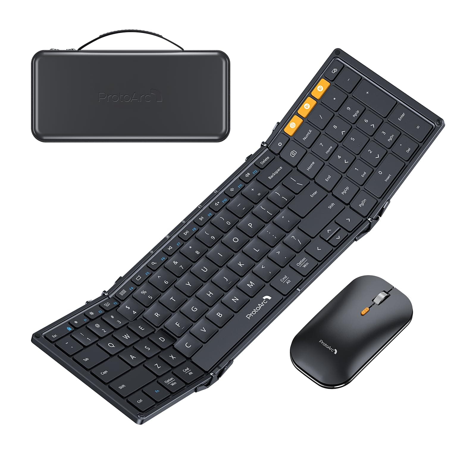 - ProtoArc Foldable Keyboard and Mouse, XKM01 True Full-Size Folding Bluetooth Keyboard Mouse Combo for Business Travel, a Portable Office Suite On-The-Go, Compatible with Laptop iPad Tablet - Black