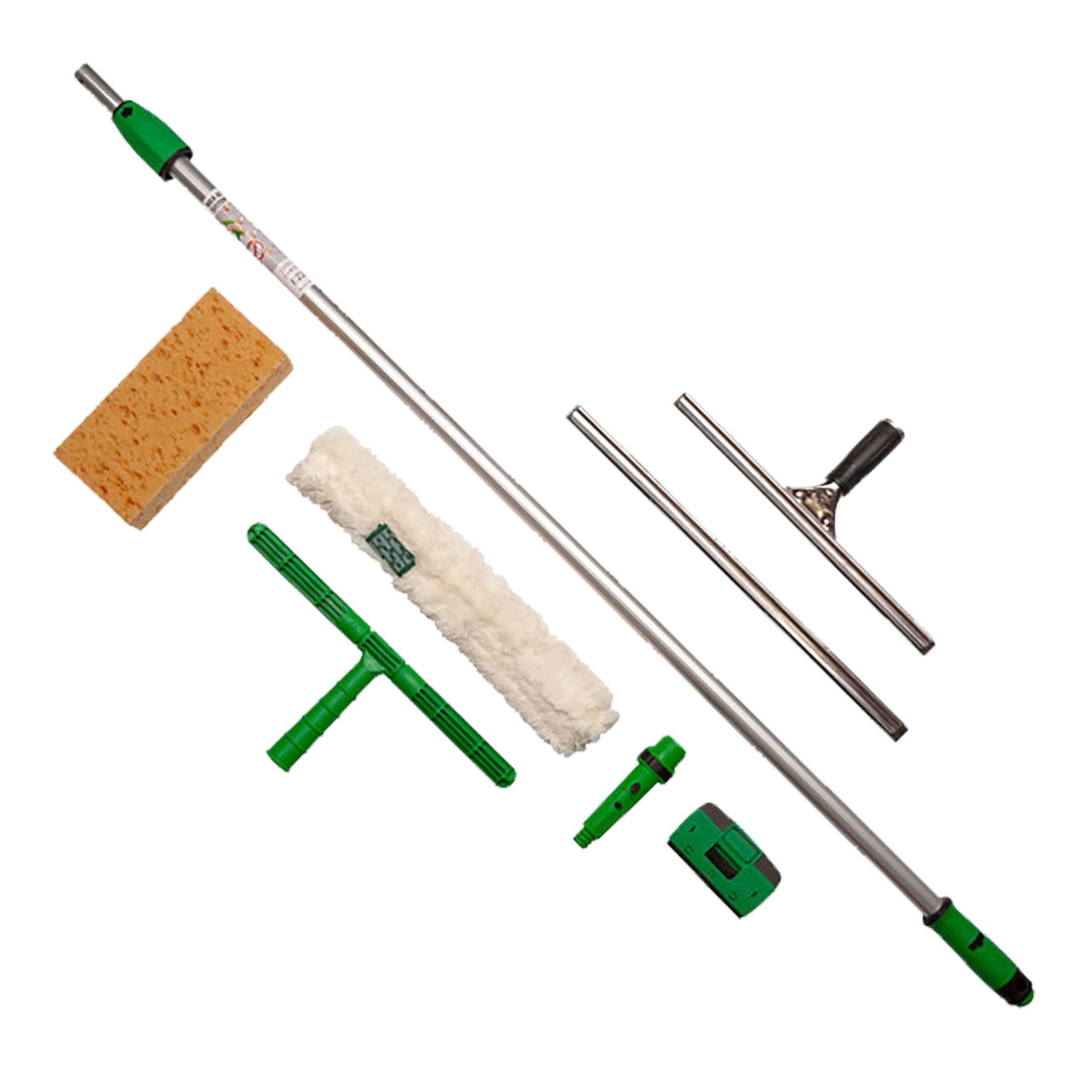 Unger Commercial Window Cleaning Kit – Heavy Duty StripWasher Set with Squeegee, 8 ft Telescopic Pole, Sponge - Professional Window Cleaning Tools for High-Performance Cleaning, PWK00