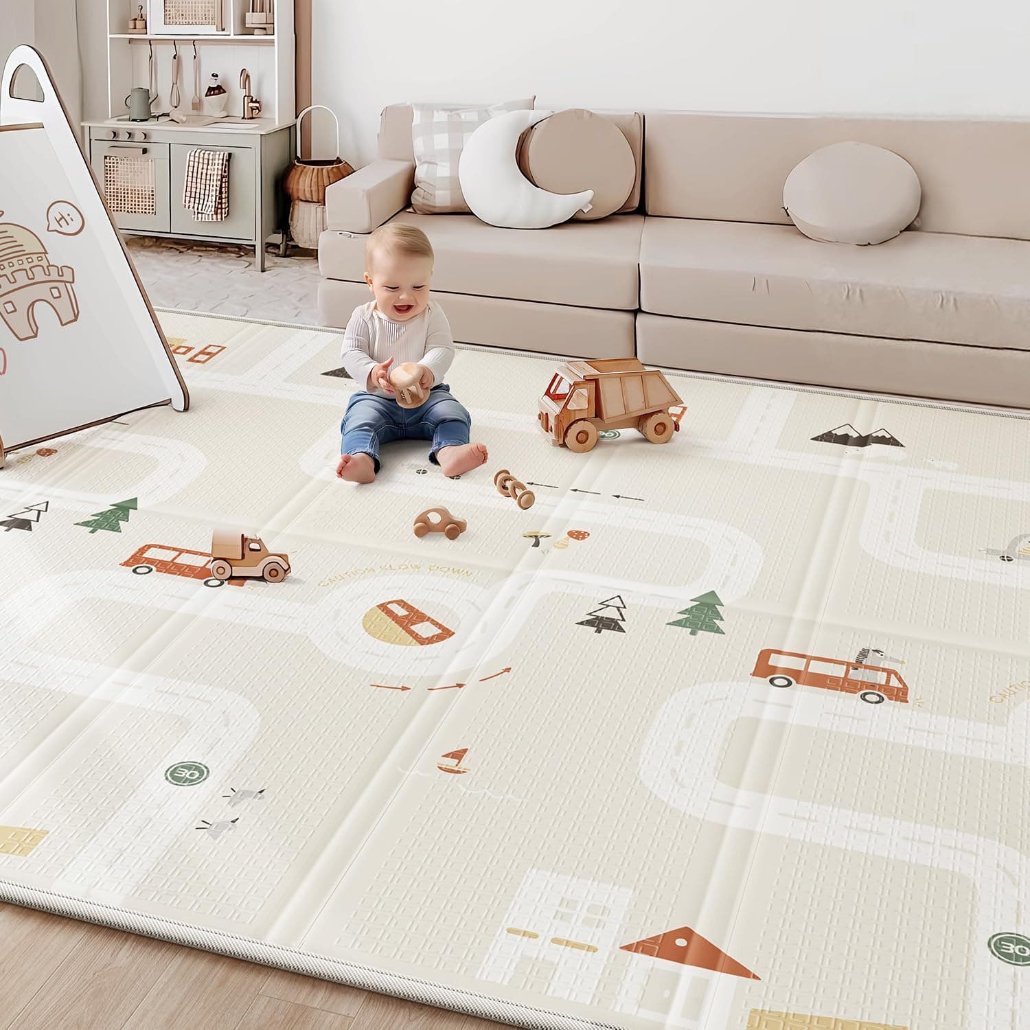 Baby Play Mat, Reversible Baby Girl Play Mat for Floor, Foam Padded Playmats for Babies and Toddlers, Large Foldable 78"x70" Waterproof Baby Crawling Mat for Indoor&Outdoor&Travel(70*78*0.4)