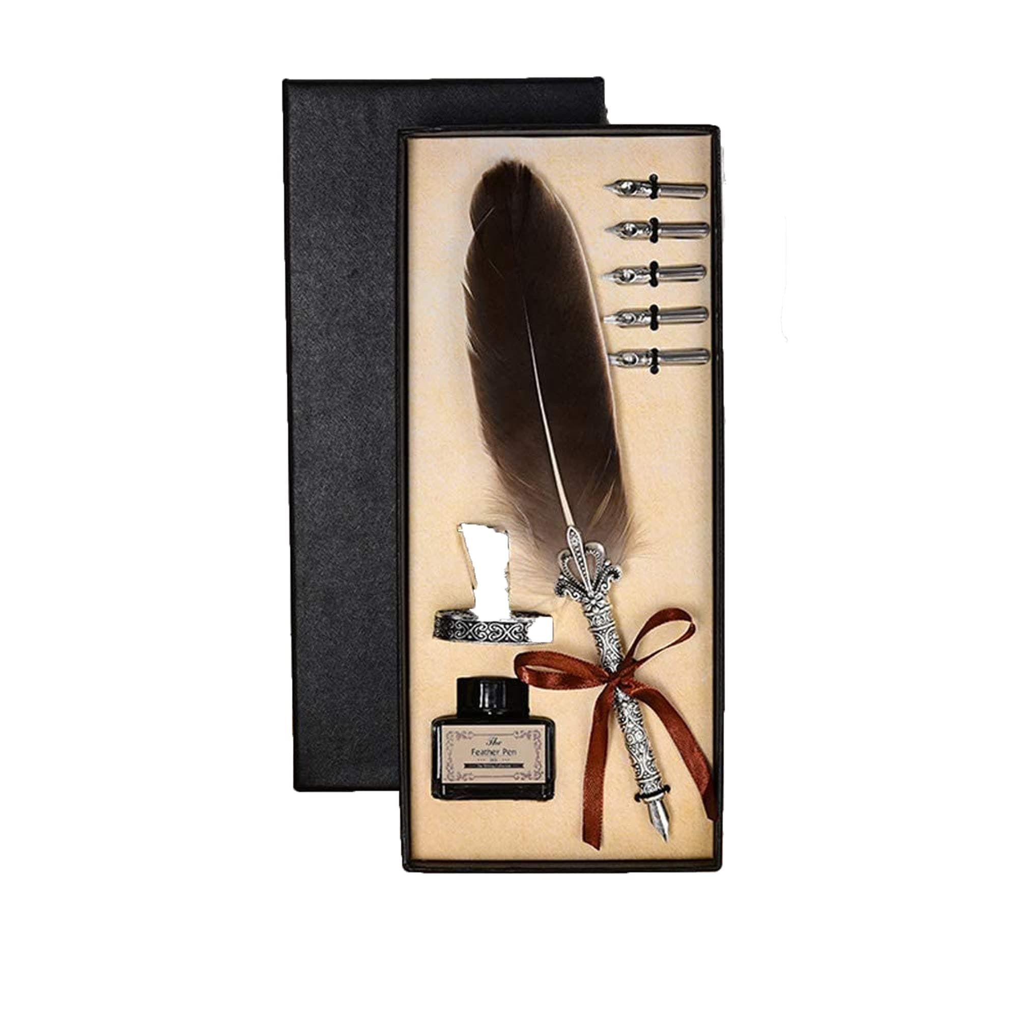 Sulfar Vintage Feather Quill Dip Pen Writing Ink Set Perfect for Signning Handwriting School Office Stationery Gift Excellent Wedding Souvenir