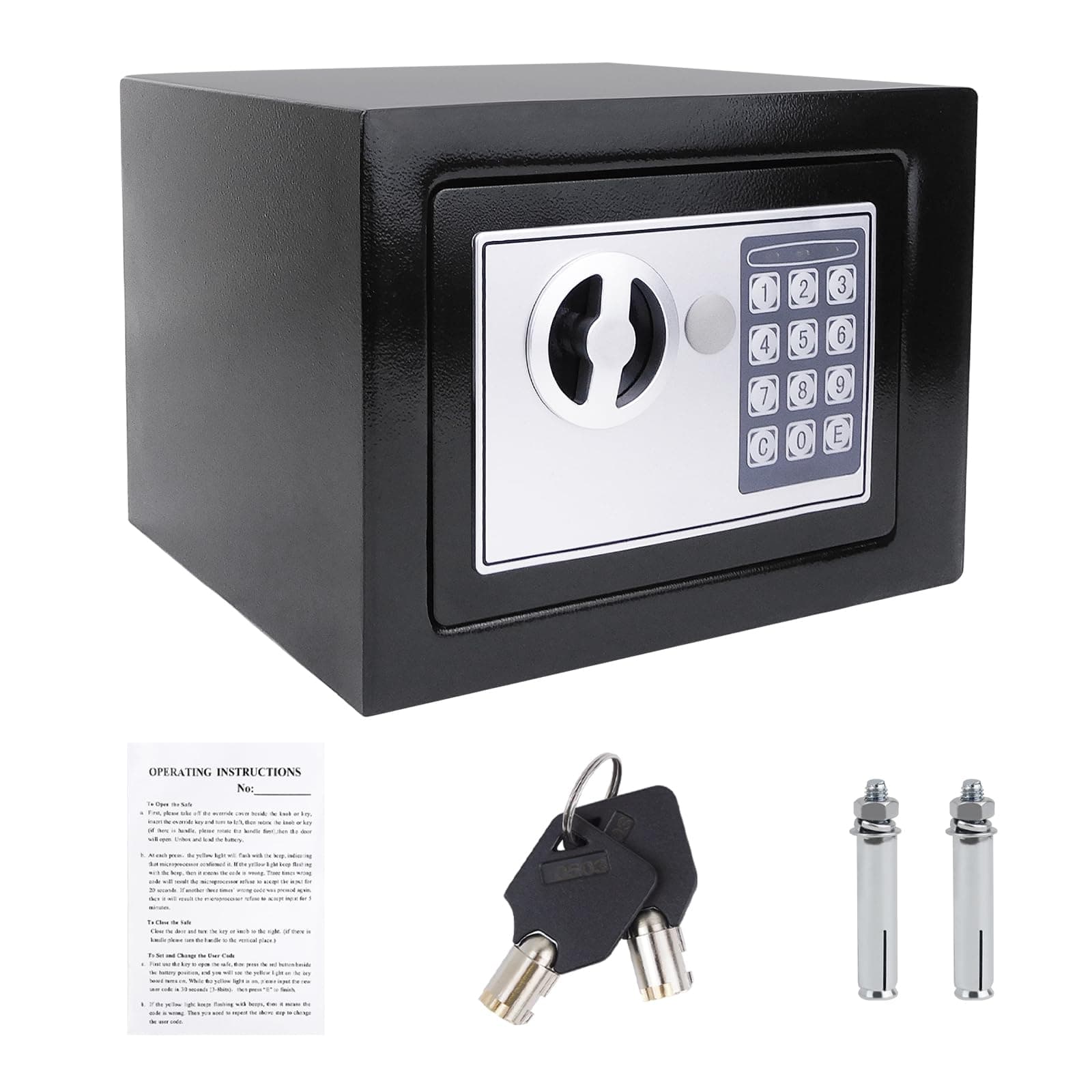 Safebox Steel Digital Safe Box Small Value Safe With Two Keys/Digital Keypad For Home Business Office Hotel Money Document Jewelry Passport, 4.6L, 23 X 17 X 17 CM, Black