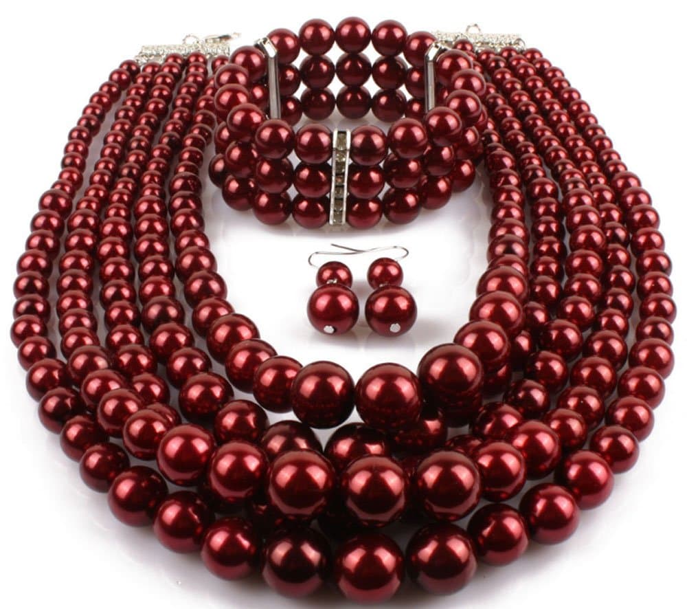 Shineland Elegant Multilayers Simulated Pearl Strand Cluster Collar Bib Choker Costume Jewelry Sets