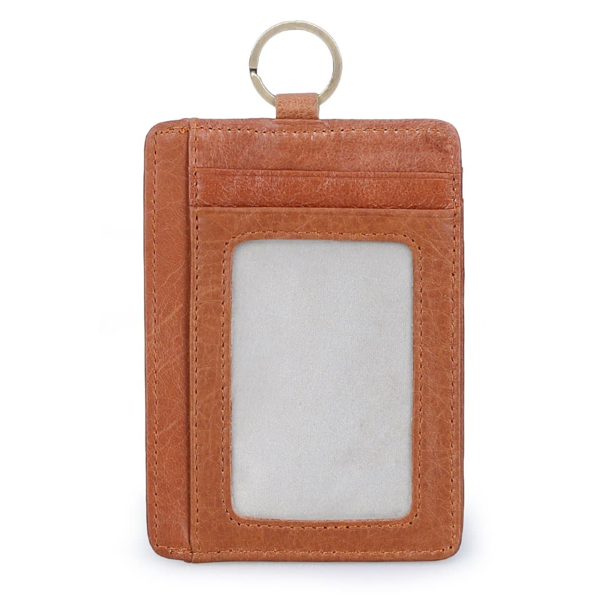 RFID Blocking Wallet for Men, Slim Front Pocket Wallet Genuine Leather Card Holder Minimalist Purse with Key Ring & ID Window