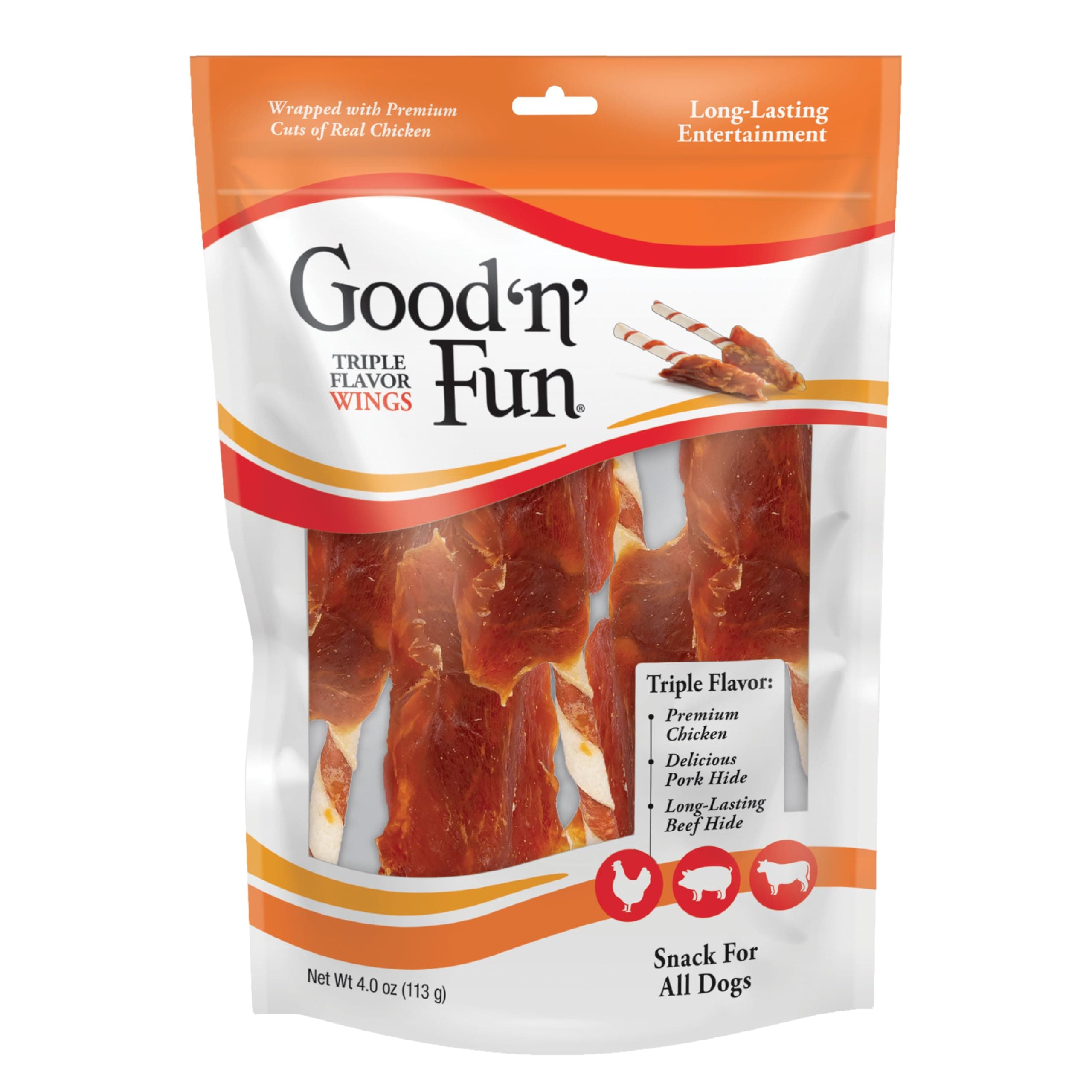 Good ‘n’ Fun Triple Flavor Wings Chews for All Dogs, Treat Your Dog to Long-L...