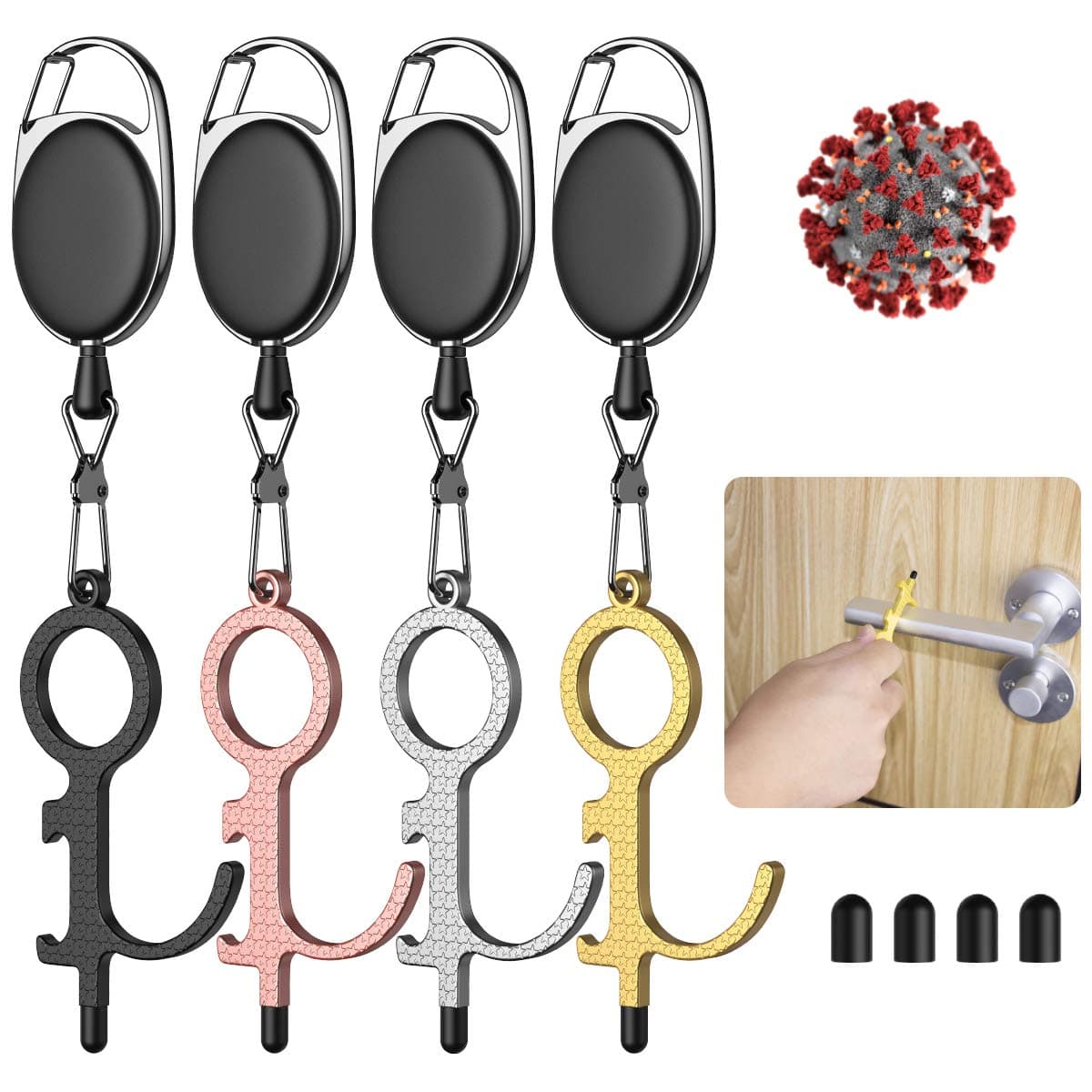 Door Opener Tool，BOIROS 4 Pack No Touch Key Safety Tool for Outdoor Public Door Handle Closer Touchscreen Button ATM & Mobile Stylus